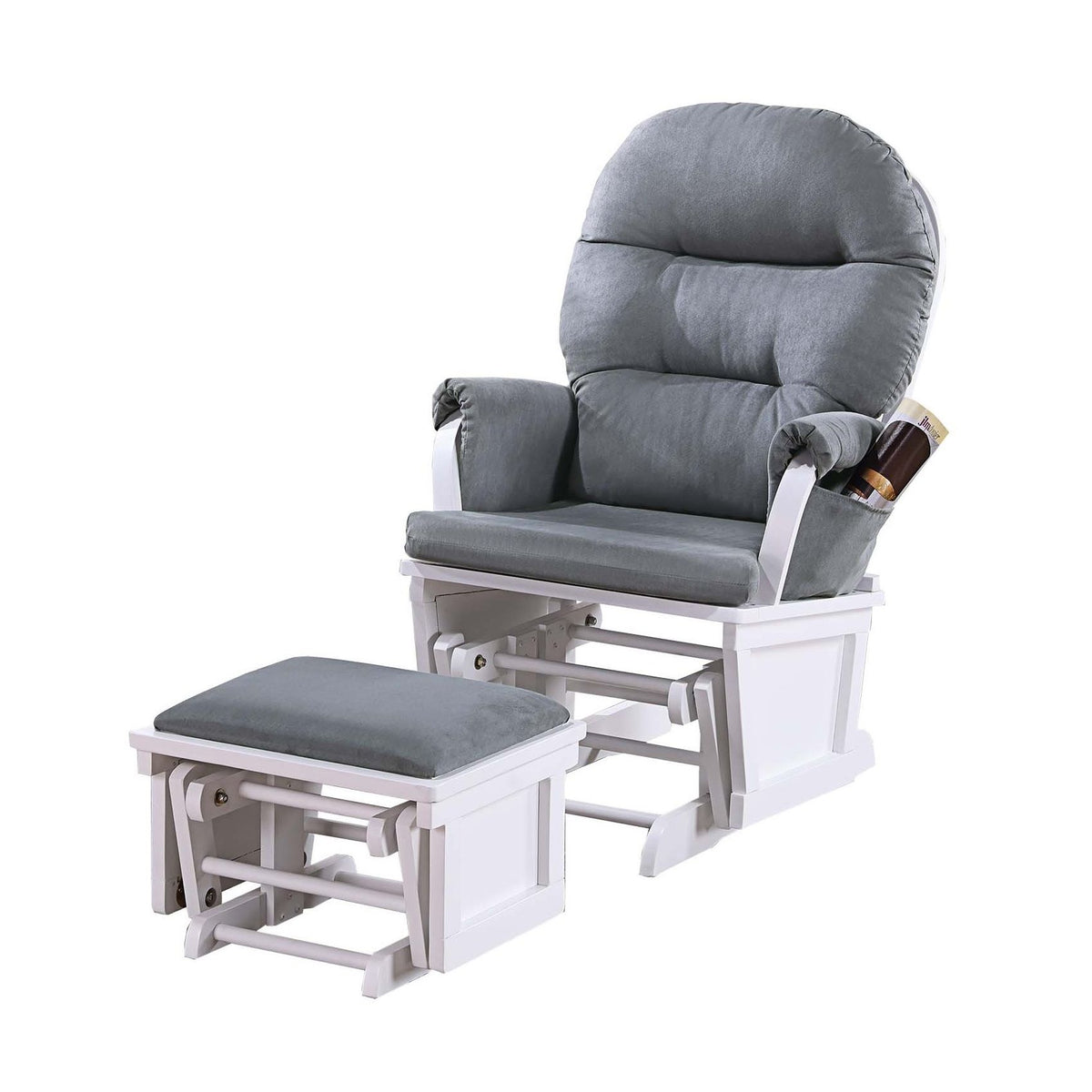 Glider Chair With Ottoman, Gliding Motion Chair Plush Cushion Seat Side Pocket - Dark Gray