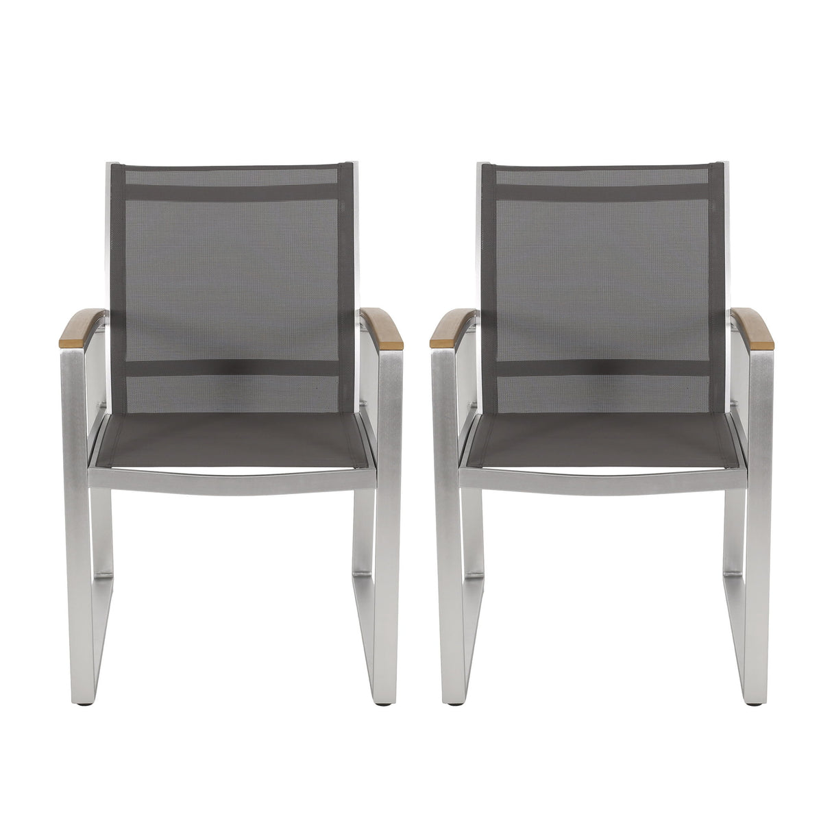 Poetic - Outdoor Dining Chair With Faux Wood Arms And Aluminum Frame (Set of 2) - Gray