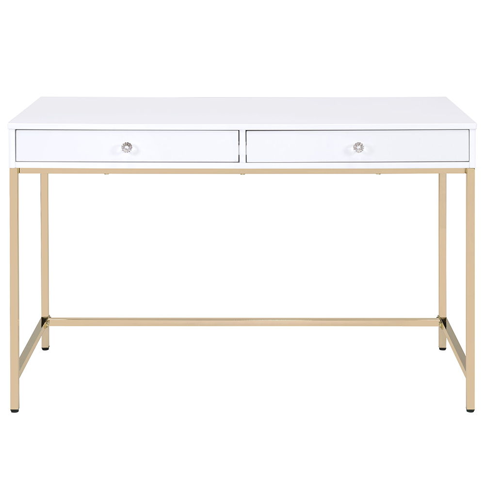 Ottey - Vanity Desk Same 92540) - White High Gloss & Gold