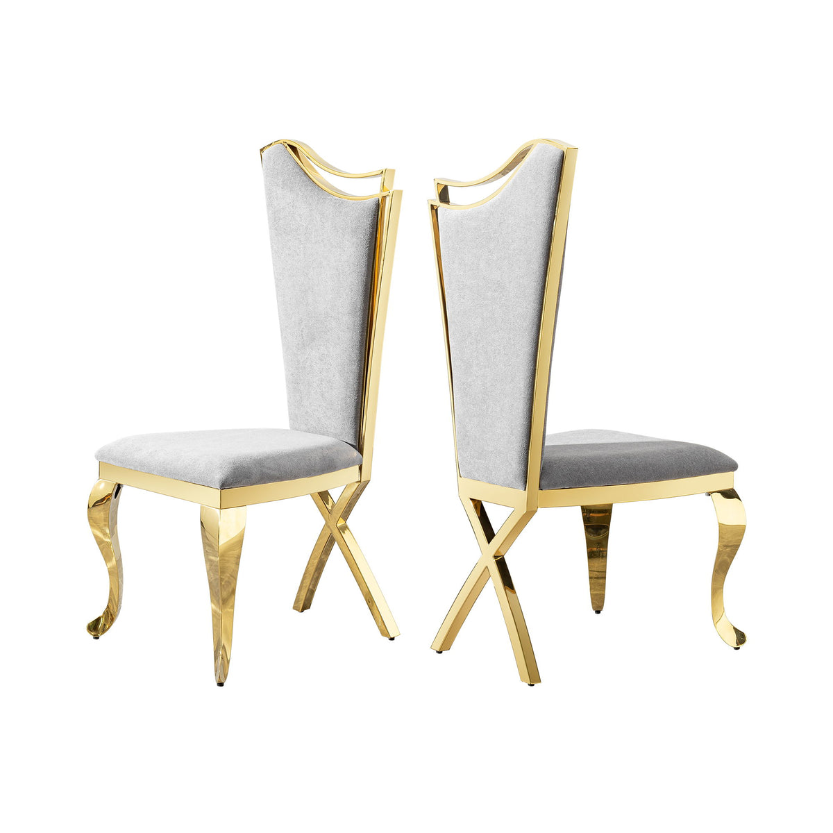 Gorgeous Streamlined High Back Fabric Stainless Steel Dining Chair (Set of 2) - Gold