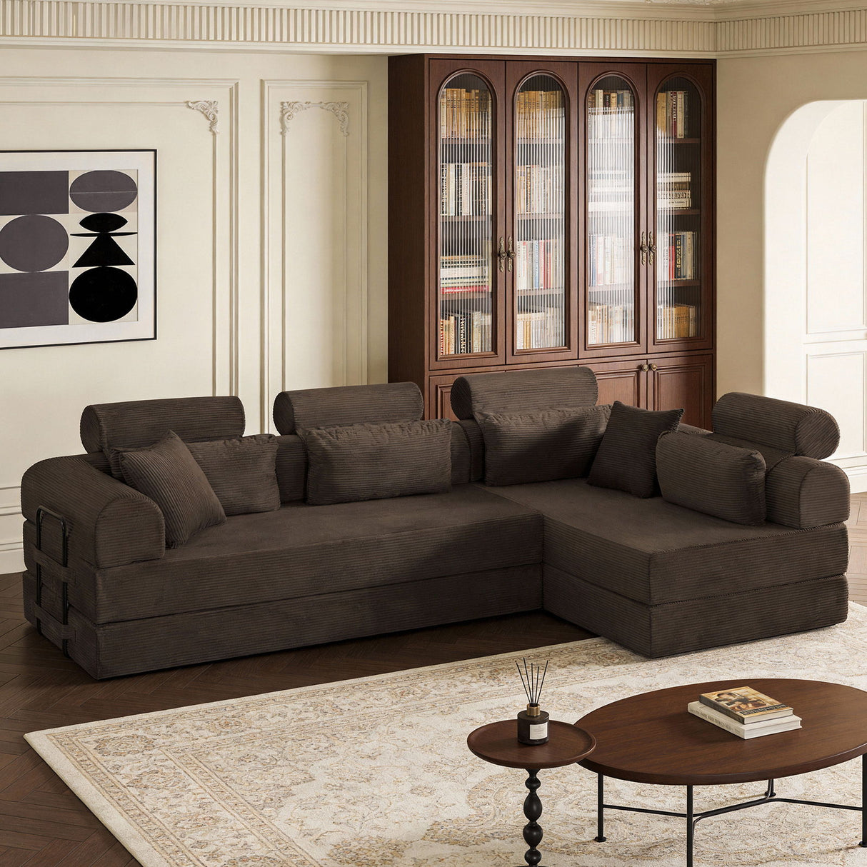 Modern L-Shape Modular Sectional Sofa, Compressed Design