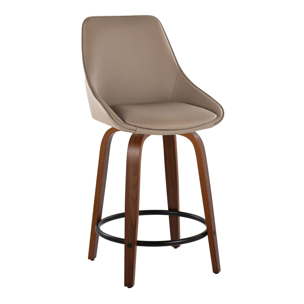 Diana - 24" Fixed-Height Counter Stool With Swivel And Round Black Metal Footrest (Set of 2) - Walnut Wood