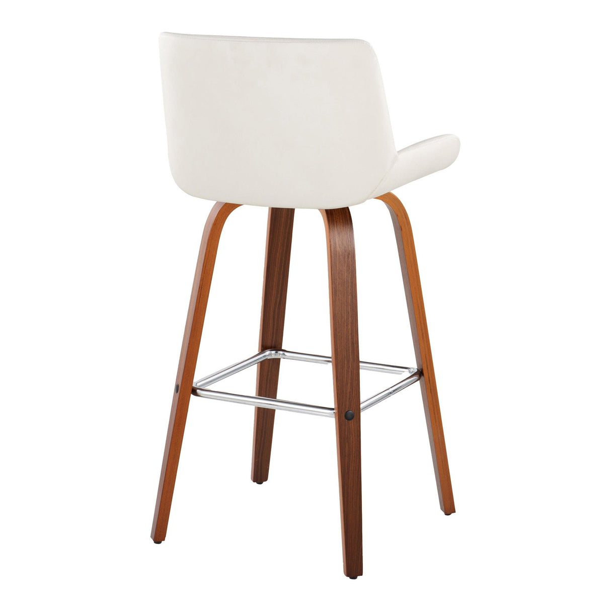 Santi - 30" Fixed-Height Barstool With Swivel And Square Chrome Metal Footrest (Set of 2) - Walnut Wood