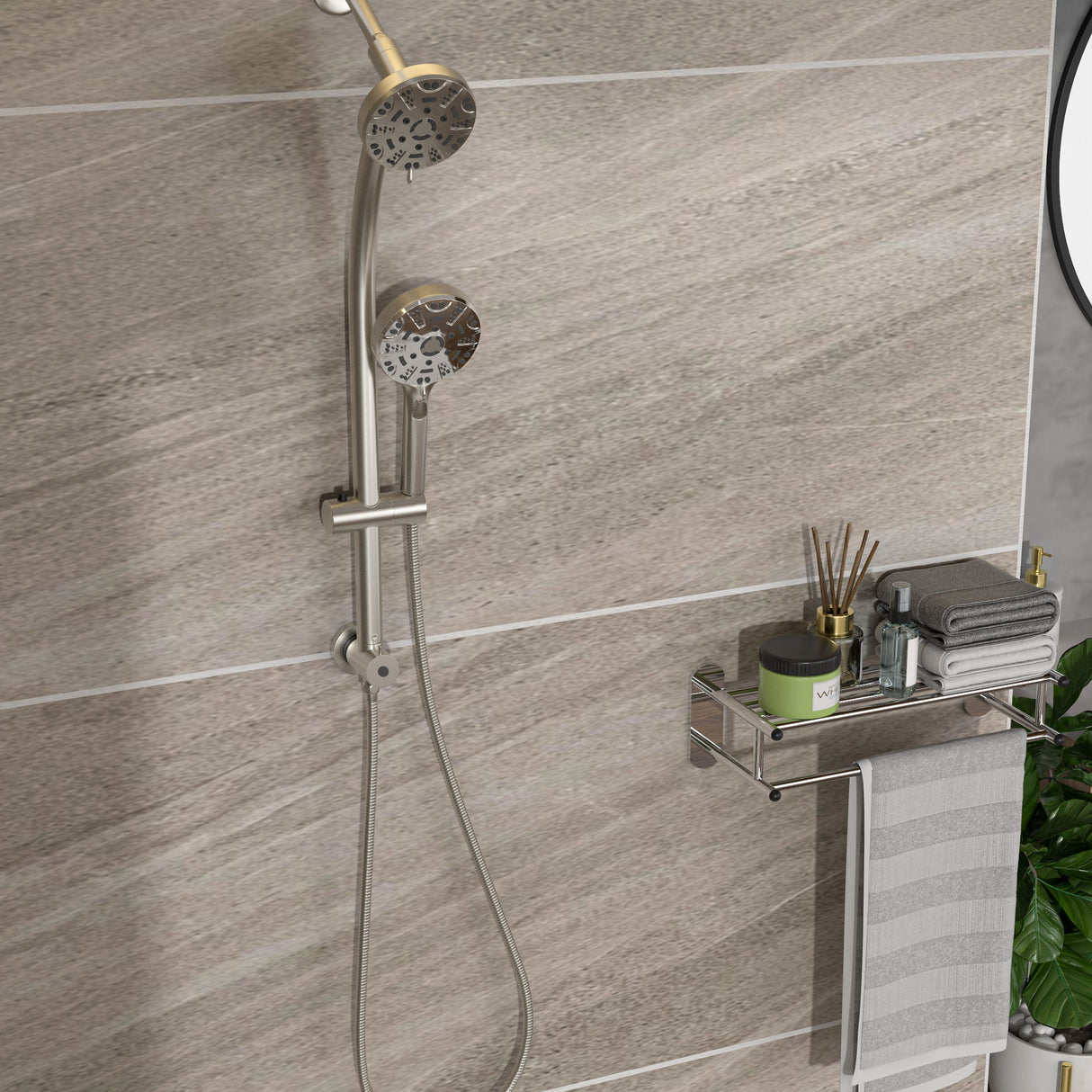 Multi Function Dual Shower Head System With 4.7" Rain Showerhead, 8 Function Hand Shower, Adjustable Slide Bar