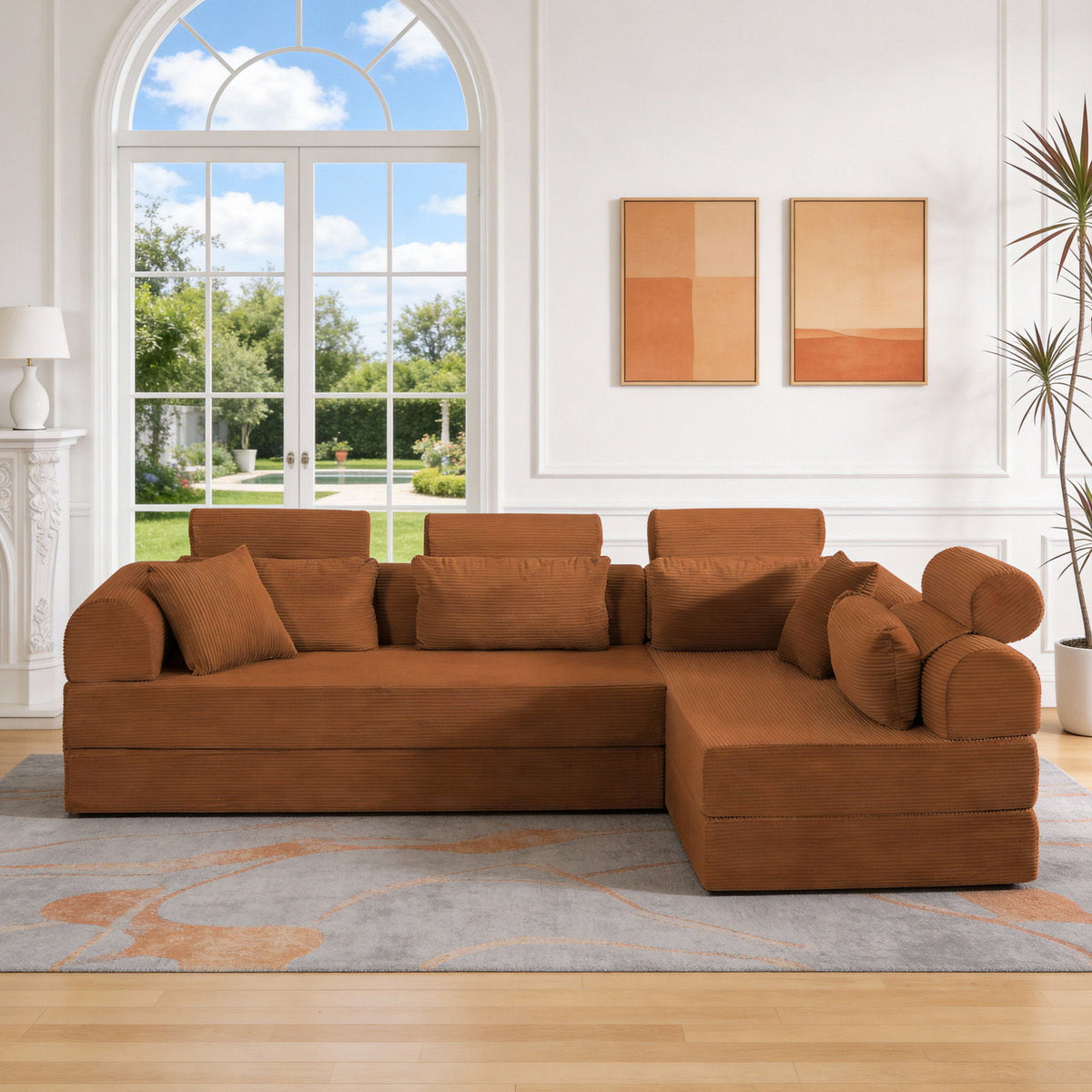 Modern L-Shape Modular Sectional Sofa, Compressed Design