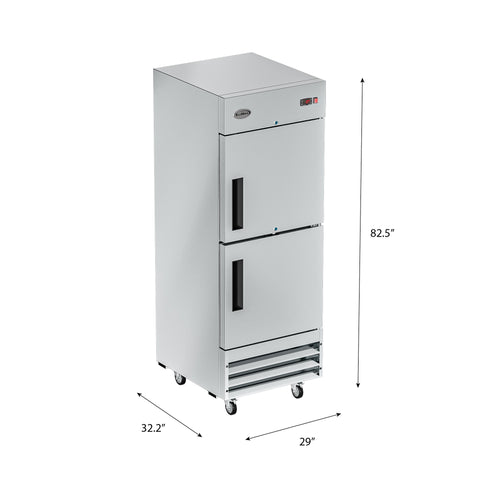 29 in. Commercial Stainless Steel Solid Half Door Reach-In Freezer 23 cu. ft. RIF-1D-SSHD