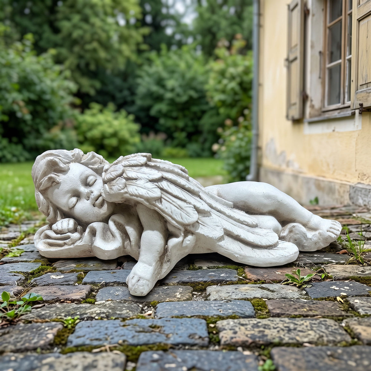 Lying Angel Statue Weatherproof Garden Decor - Gray