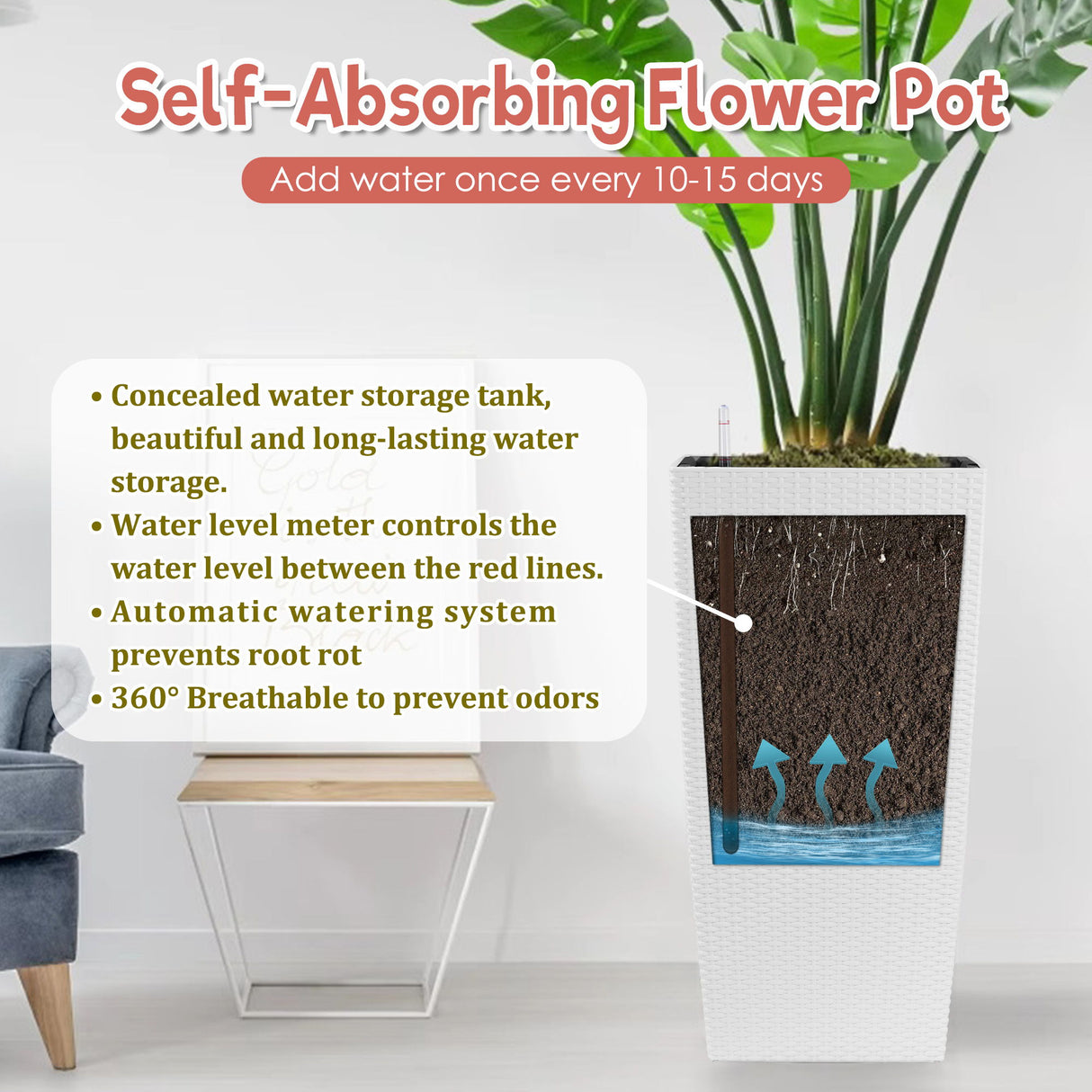 Indoor Outdoor Planter With Automatic Watering System