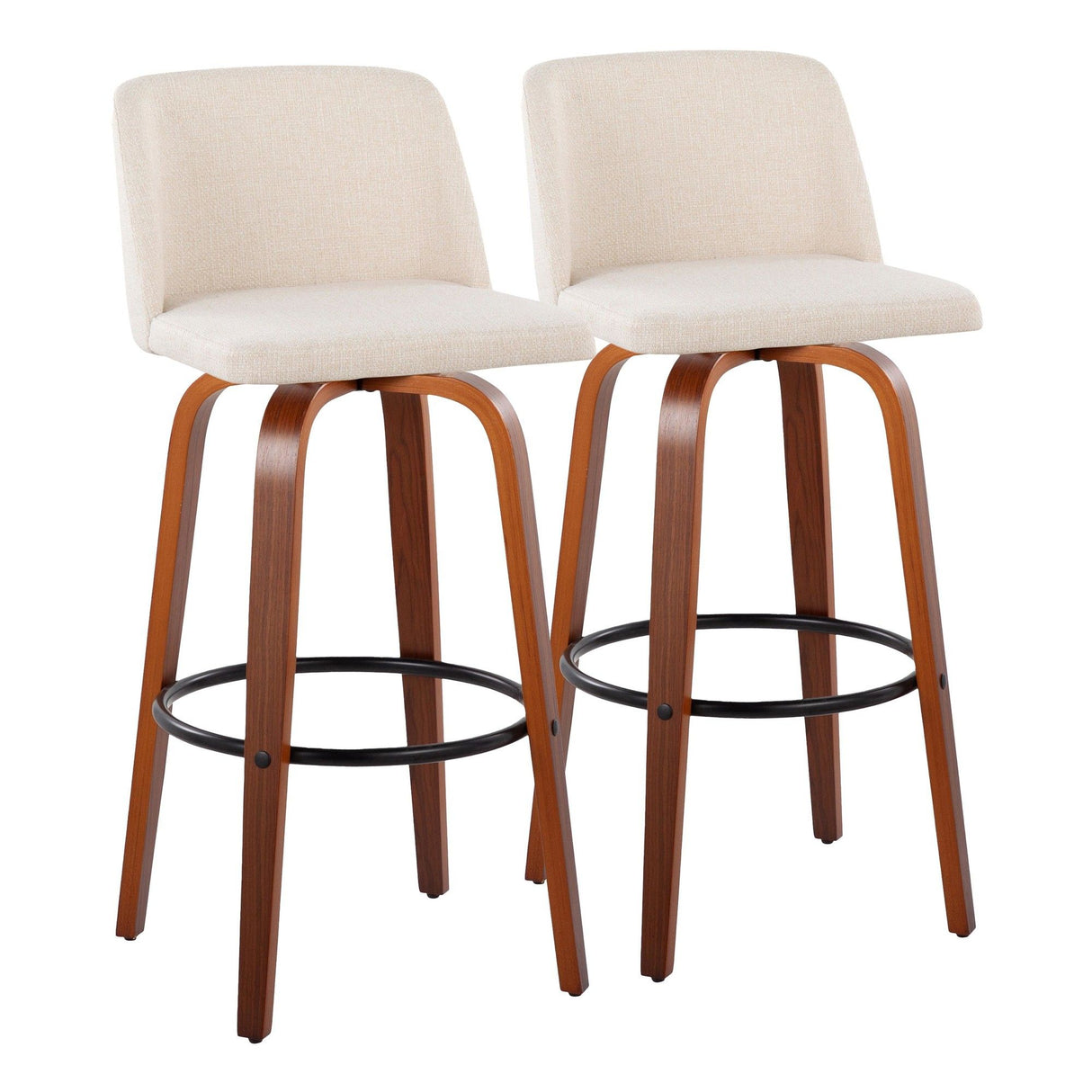 Toriano - 30" Fixed-Height Barstool (Set of 2) - Beige, Black And Walnut