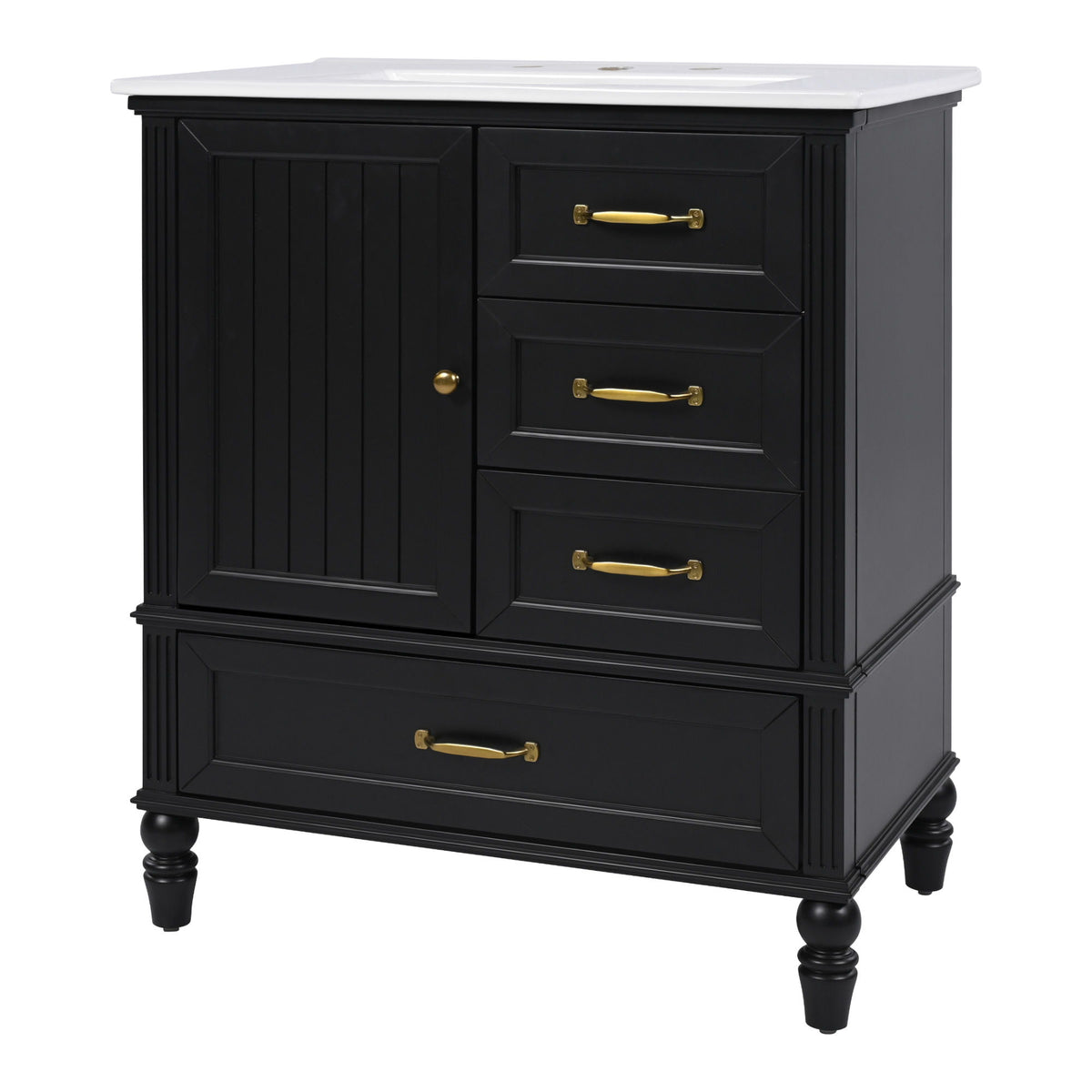 30" Bathroom Vanity With Sink, 3 Drawers, Adjustable Feet