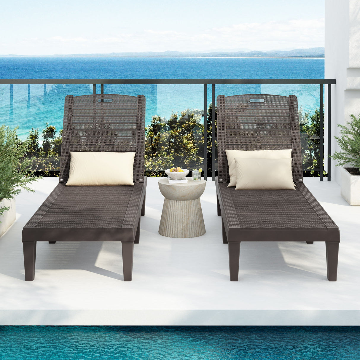 2 Piece Outdoor Chaise Lounges With Adjustable Backrest