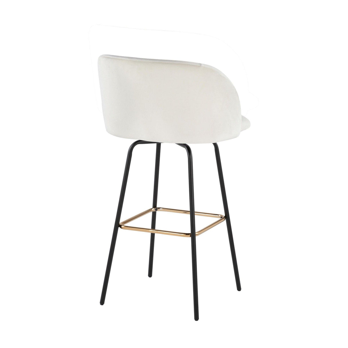 Fran - Swivel Fixed-Height Barstool (Set of 2) - Black Metal, Cream Velvet, Gold Metal