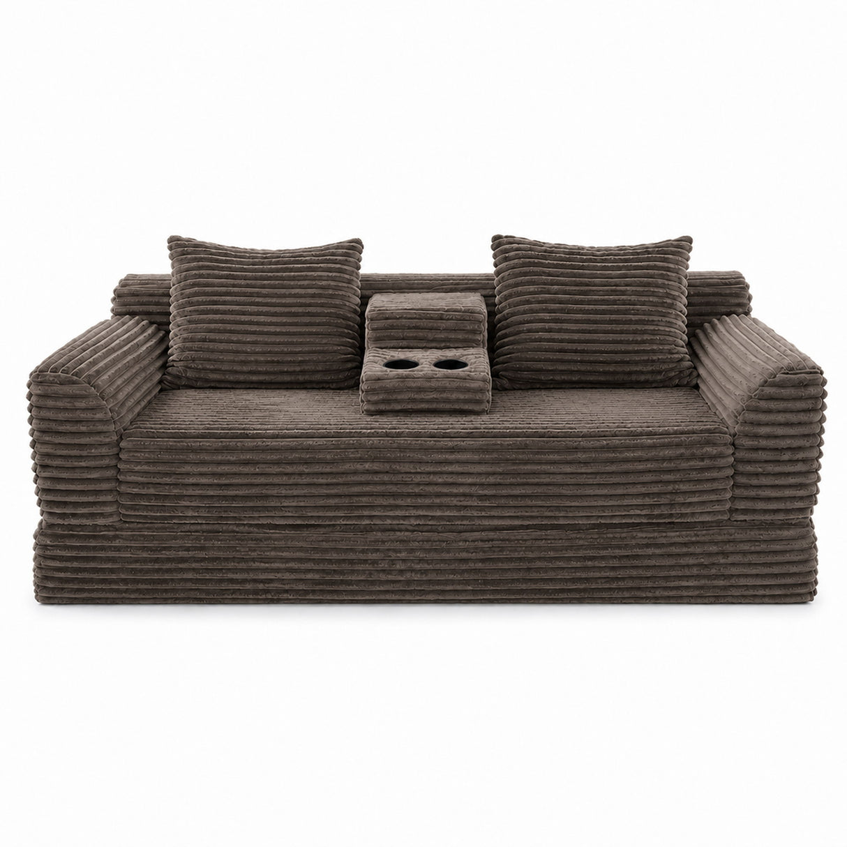 Soft Striped Convertible Sofa Bed, Dual Use Lounge Couch With Cup Holders And Pillows