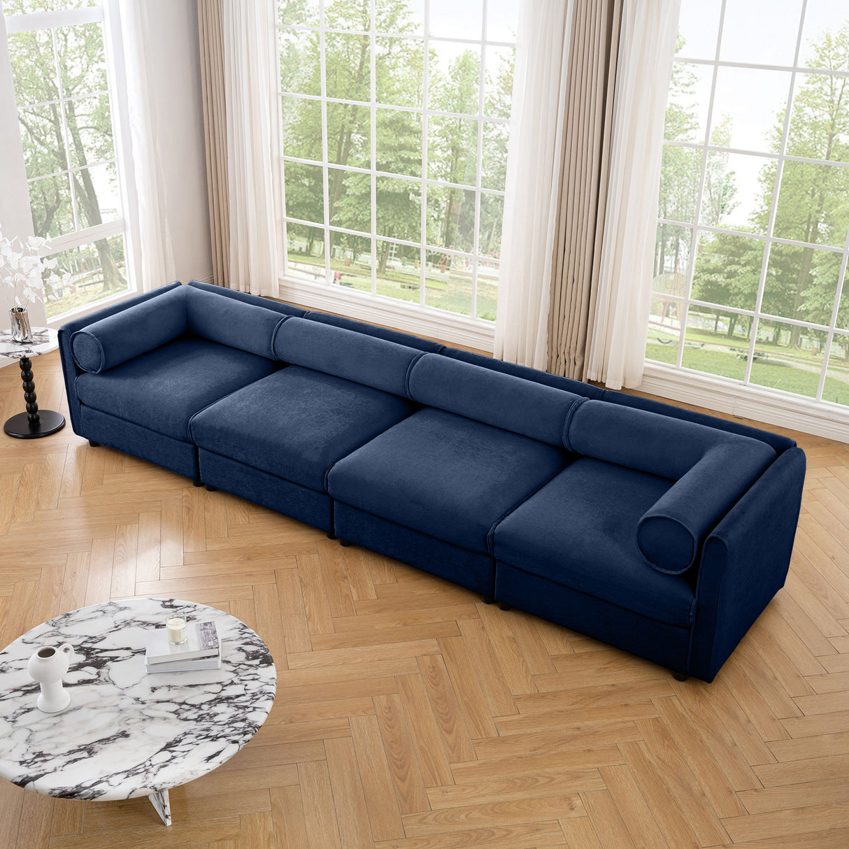 Stylish Chenille Sofa With Storage Seat And Cylindrical Backrest