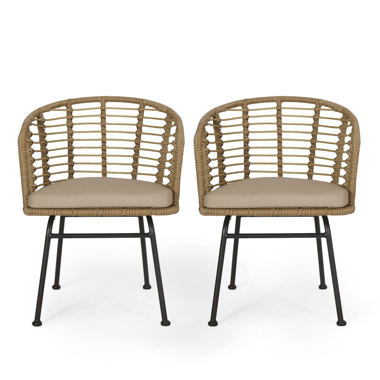 Randy - Modern Wicker Chair With Water Resistant Cushions - Brown / Beige