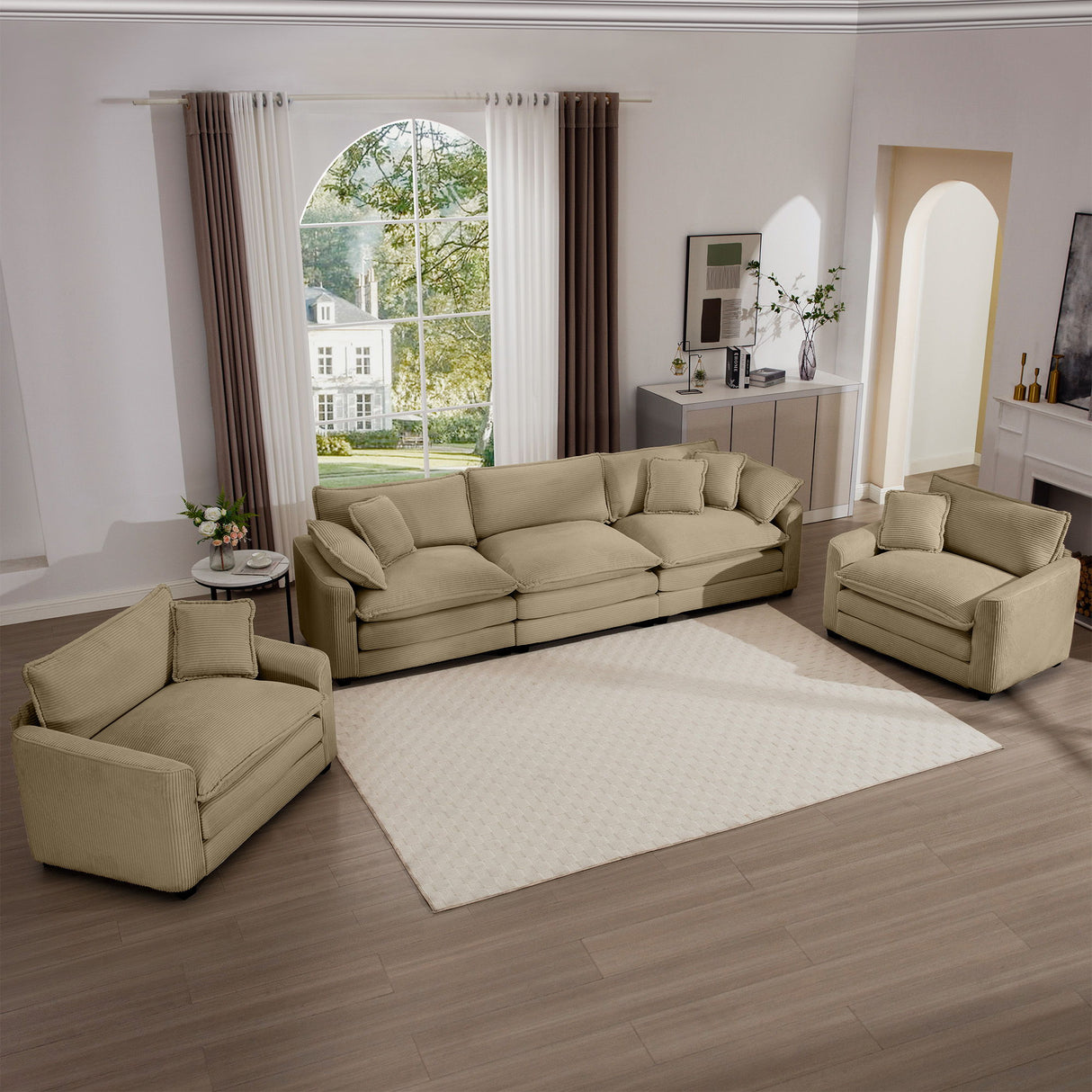 Elegant Corduroy Oversized Sectional Sofa Set With Deep Seats And Flexible Layout