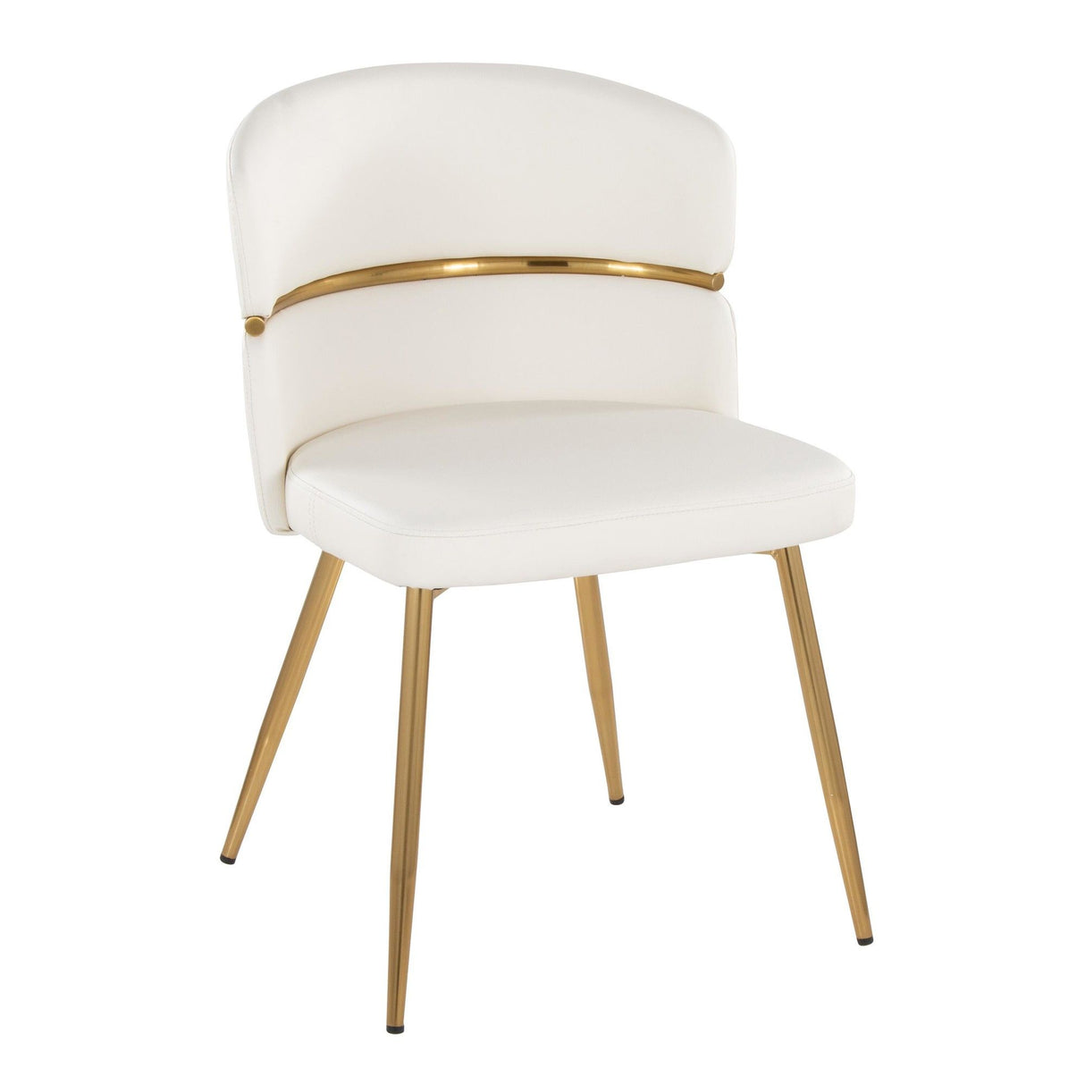 Clara - 5 Piece Cinch Dining Room Set - Gold Metal, Clear Glass, White Faux Leather