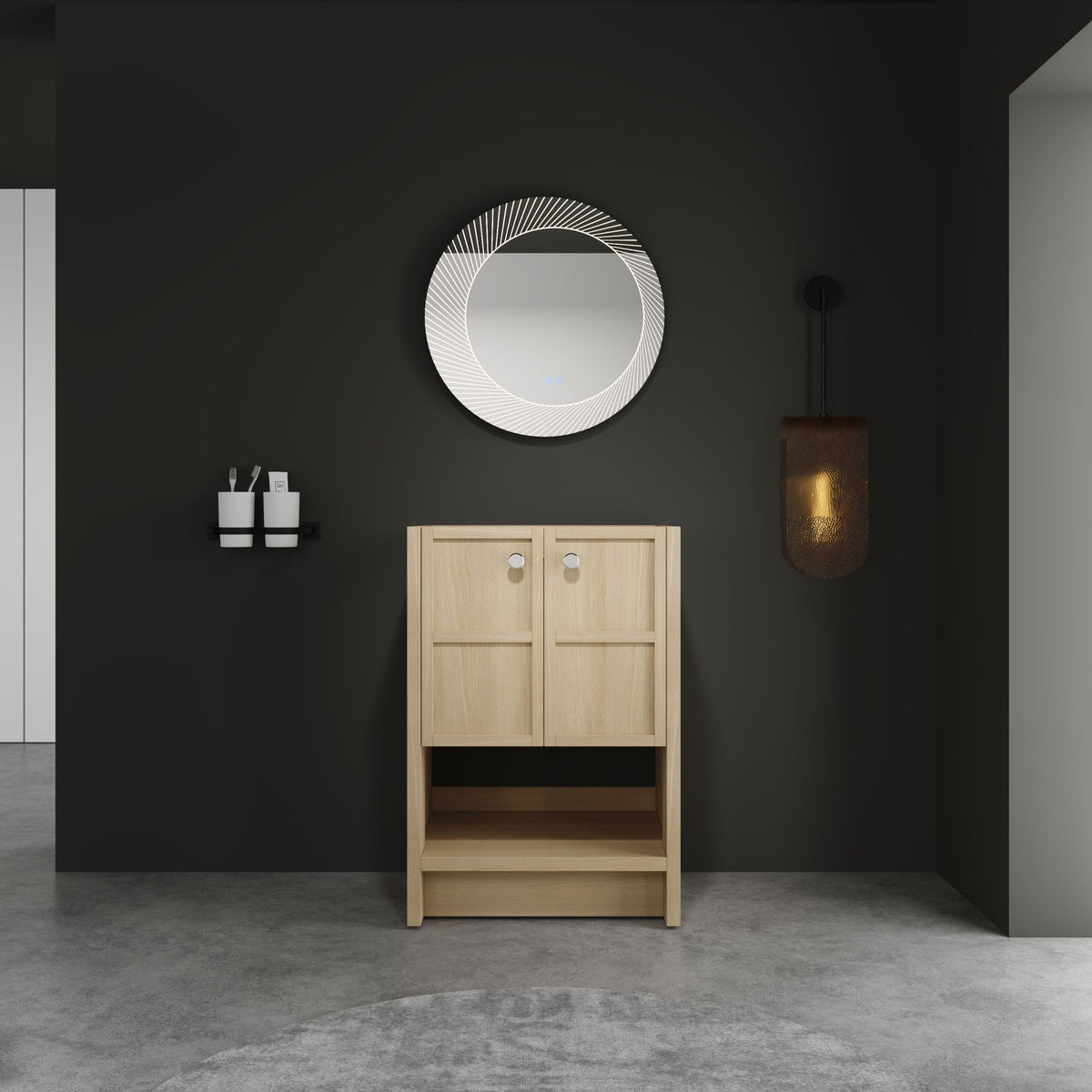 Modern Freestanding Bathroom Vanity With 2 Soft Closing Doors, Excluding Sink - Oak