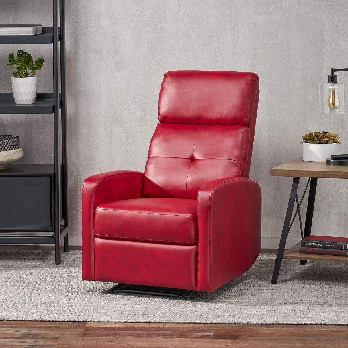Contemporary Recliner Chair With Lever Mechanism - Red