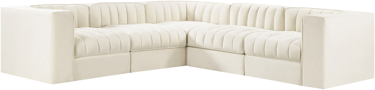 Rummi - Symmetrical Velvet Performance Fabric Upholstered 5 Piece Modular Sectional