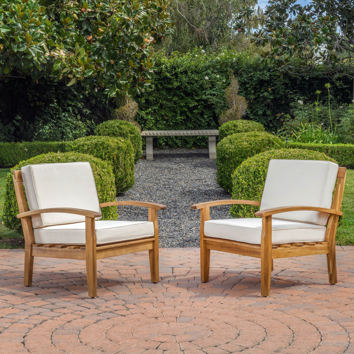 Outdoor Club Chair With Cushion And Acacia Wood Frame - Teak