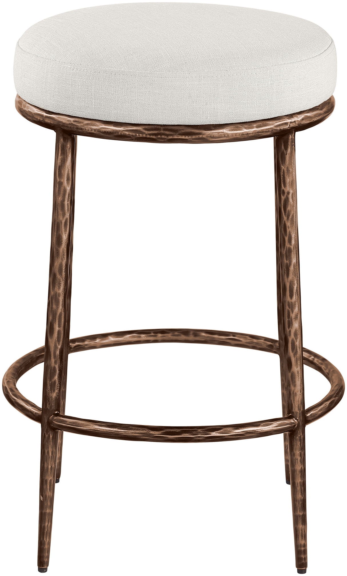 Ferro - Linen Textured Performance Fabric Upholstered Backless Counter Stool - Cream / Brushed Bronze