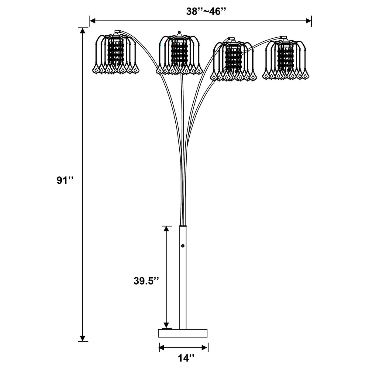 Marcos - Hanging Crystal Arc Tree Floor Lamp With Sculptural Frame - Black