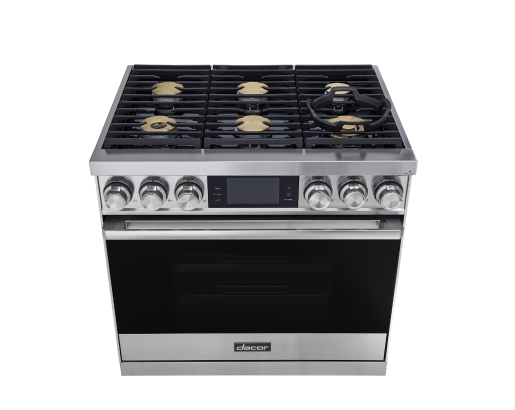 Dacor DOP36C86DLS/DA 36 inch dual fuel range silver stainless steel - control panel detail