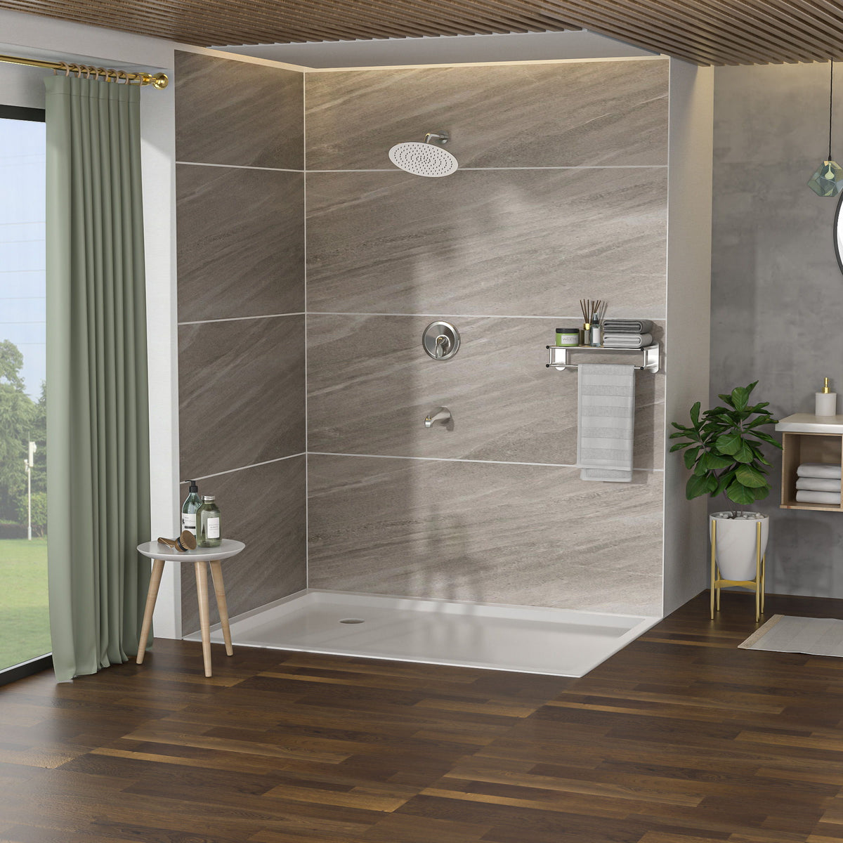 10" Round Rain Shower Head System With Waterfall Tub Spout, Wall Mounted, Stainless Steel