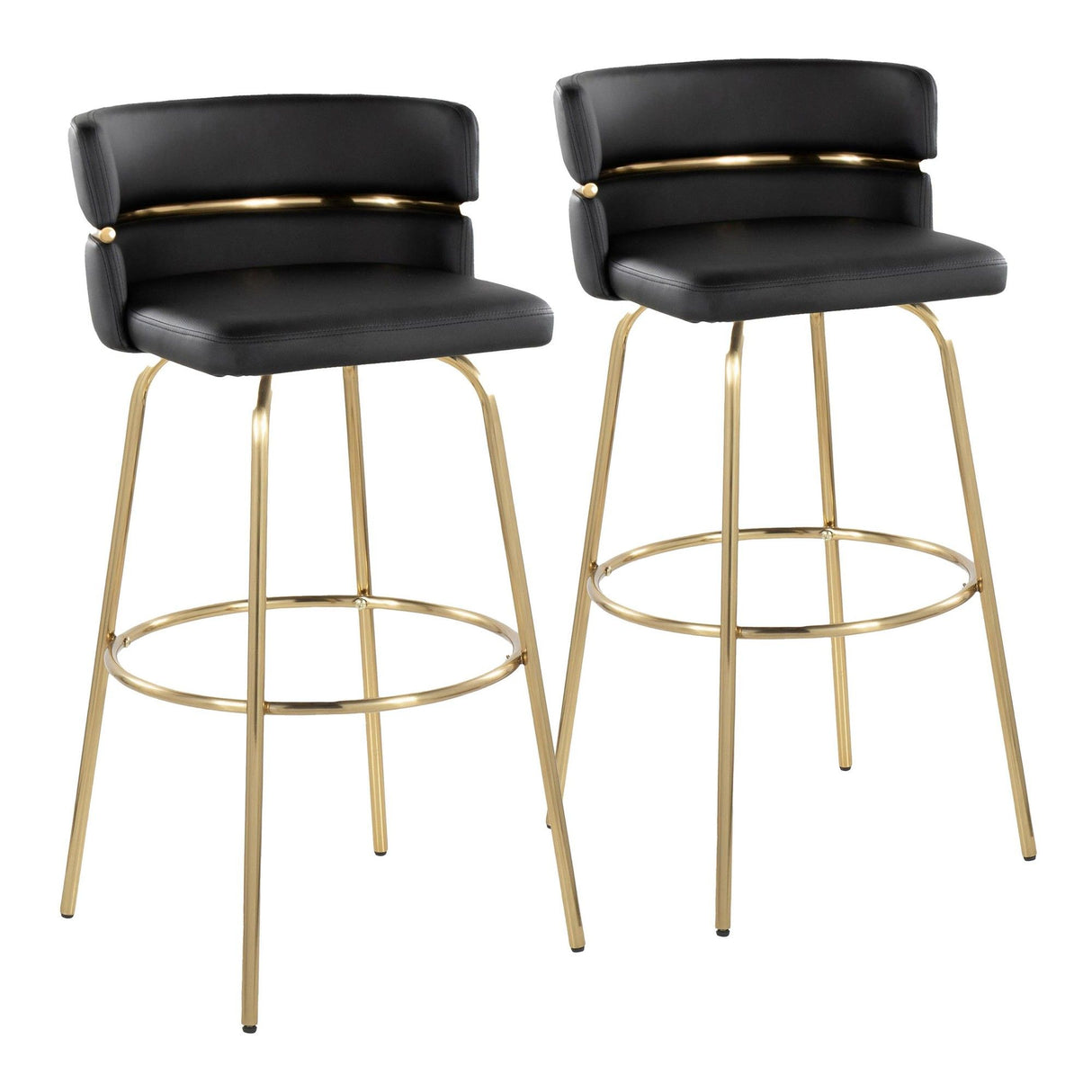 Cinch - 30" Fixed-Height Barstool With Swivel And Round Footrest (Set of 2) - Gold Metal