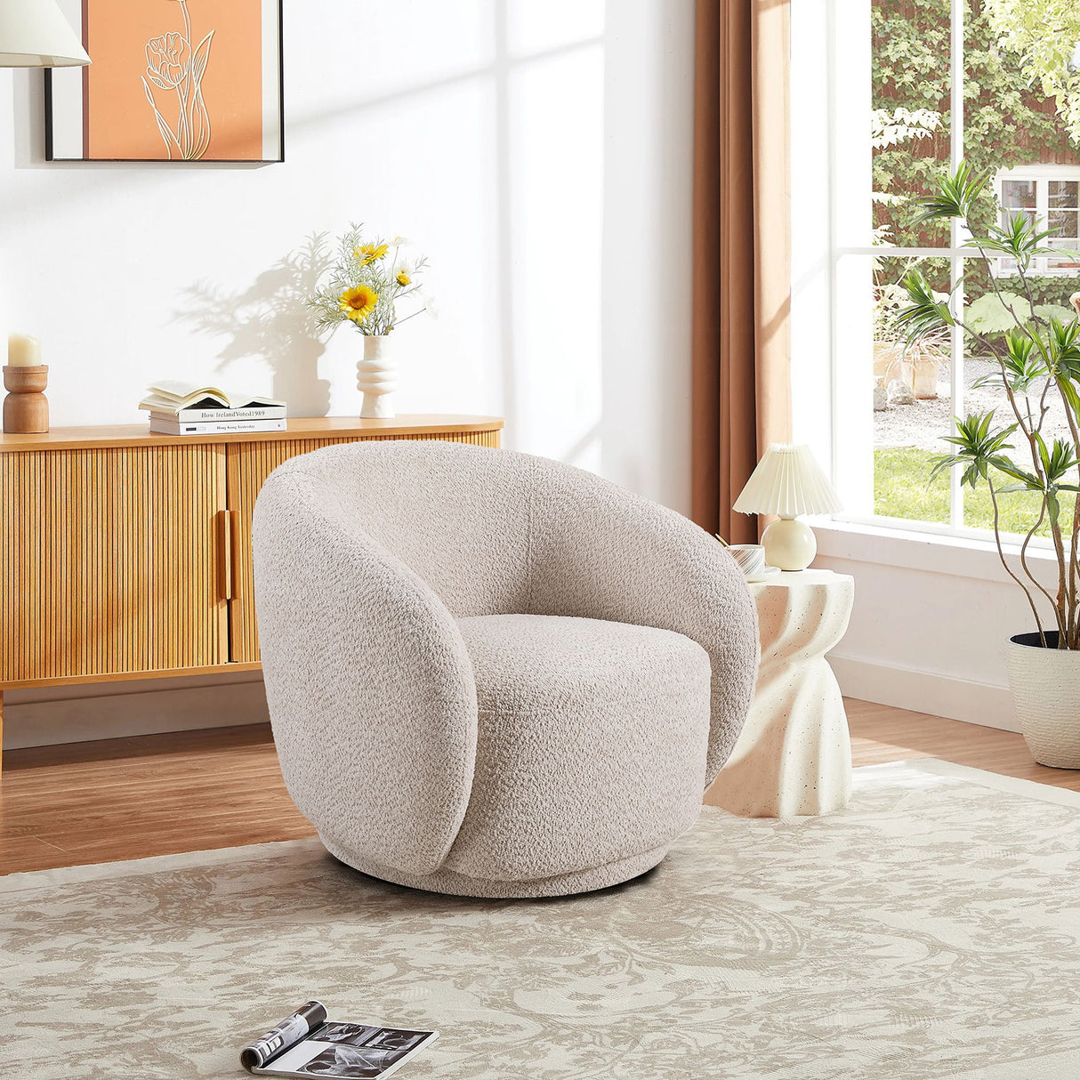 Swivel Accent Upholstered Barrel Chair - Beige