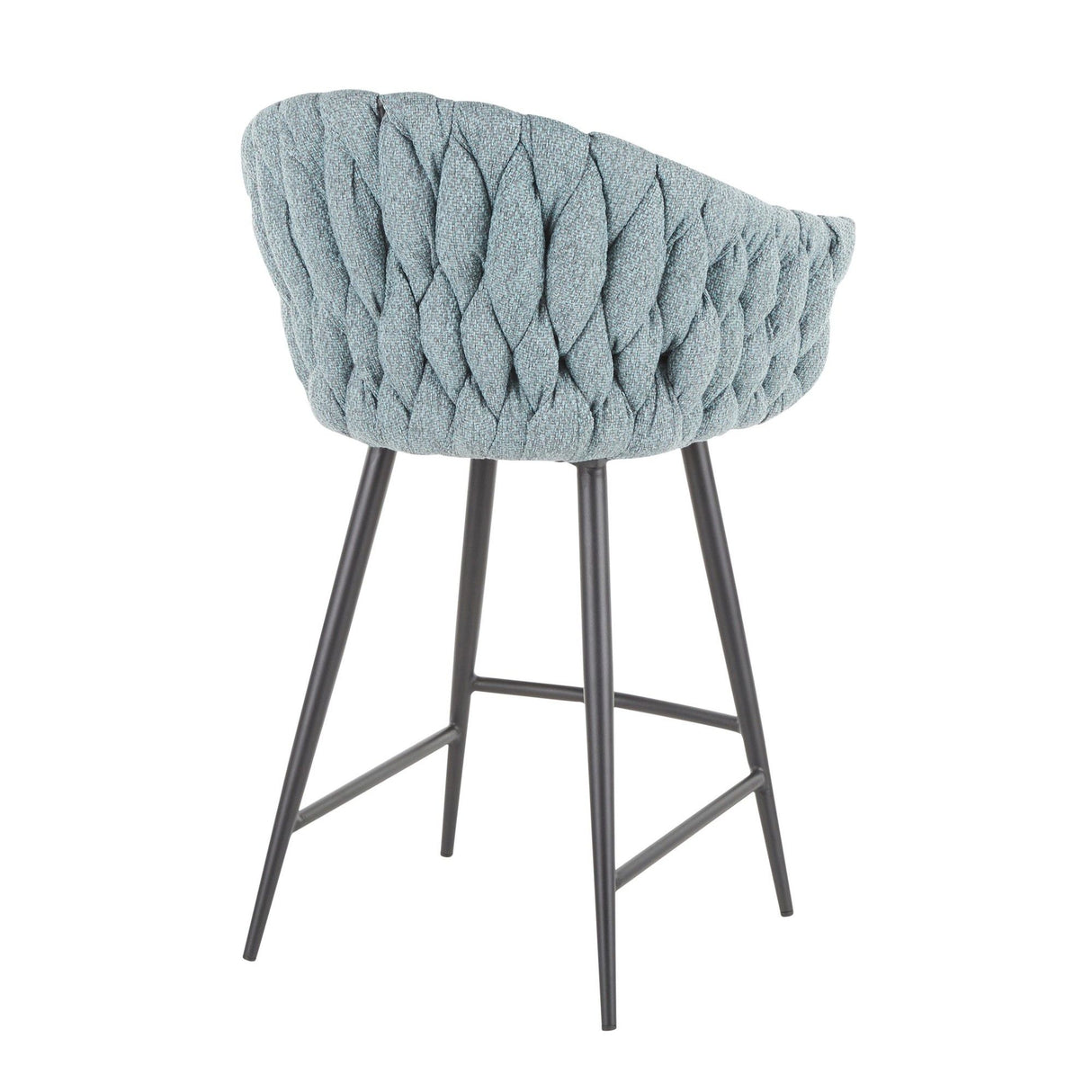 Matisse - Braided Contemporary Counter Stool - Black Metal With Gray Faux Leather And Blue Fabric