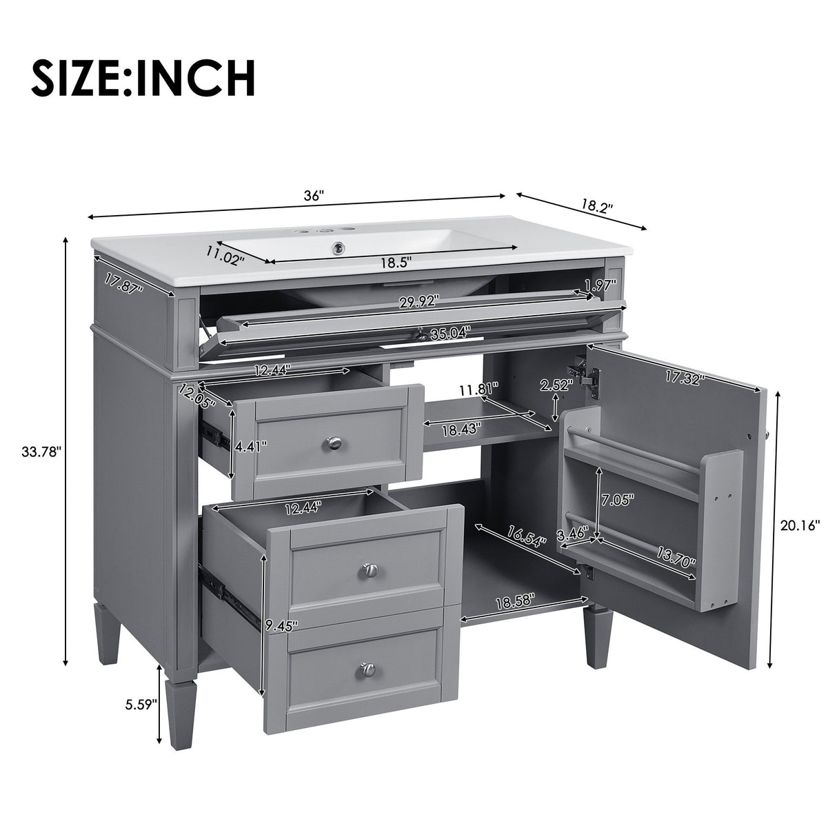 Bathroom Vanity With Top Sink, 2 Drawers And Tip Out Drawer