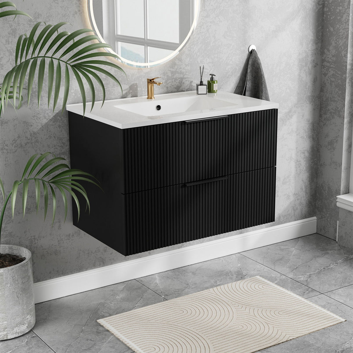Modern Wall Mounted Floating Bathroom Vanity With Sink And Drawers