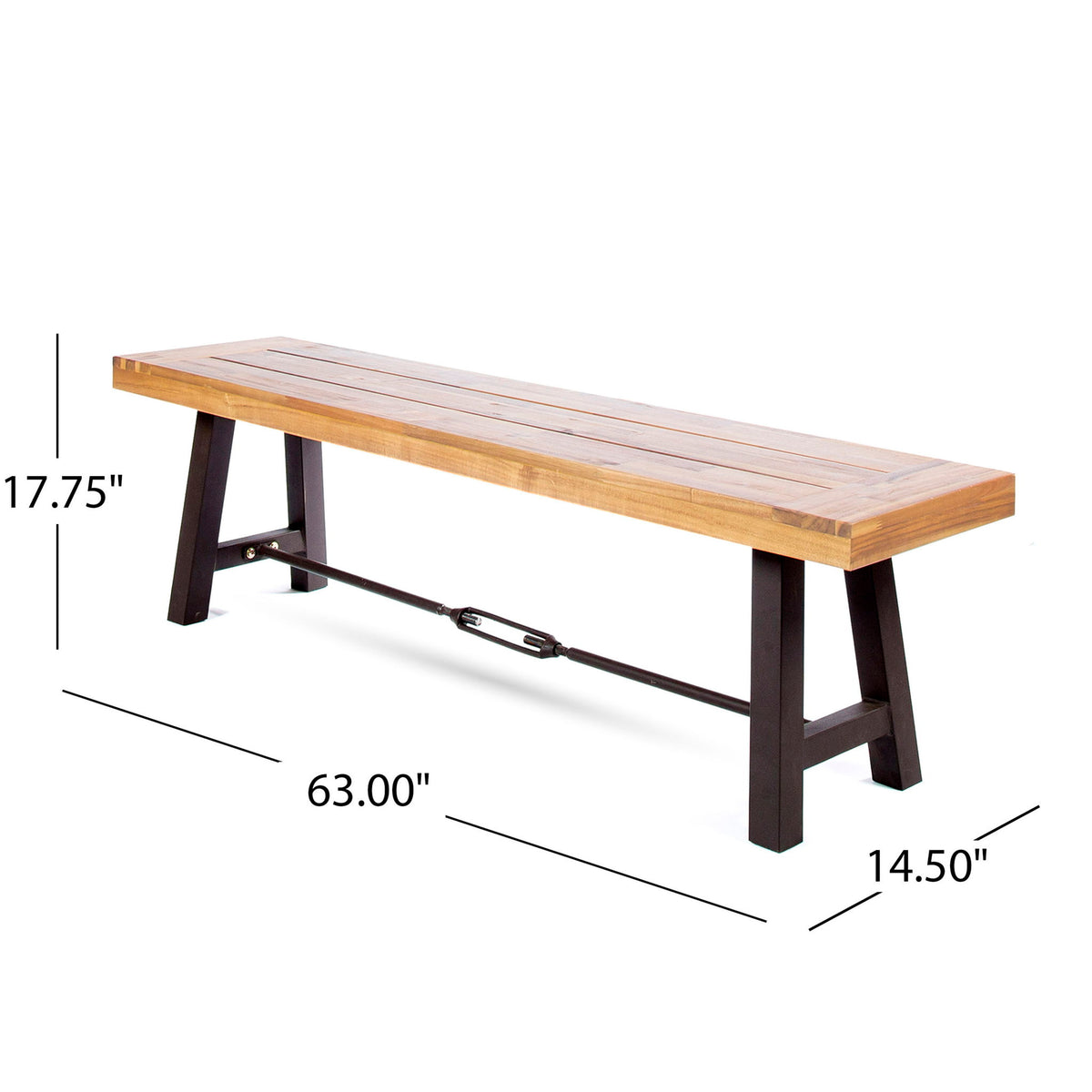 Outdoor Dining Bench, Patio Backless Bench - Teak / Black