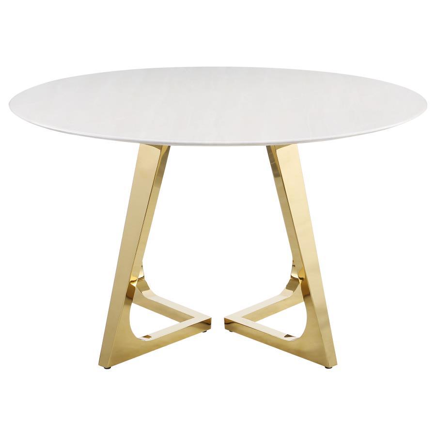 Gwynn - Round Marble Stainless Steel Dining Table - Gold