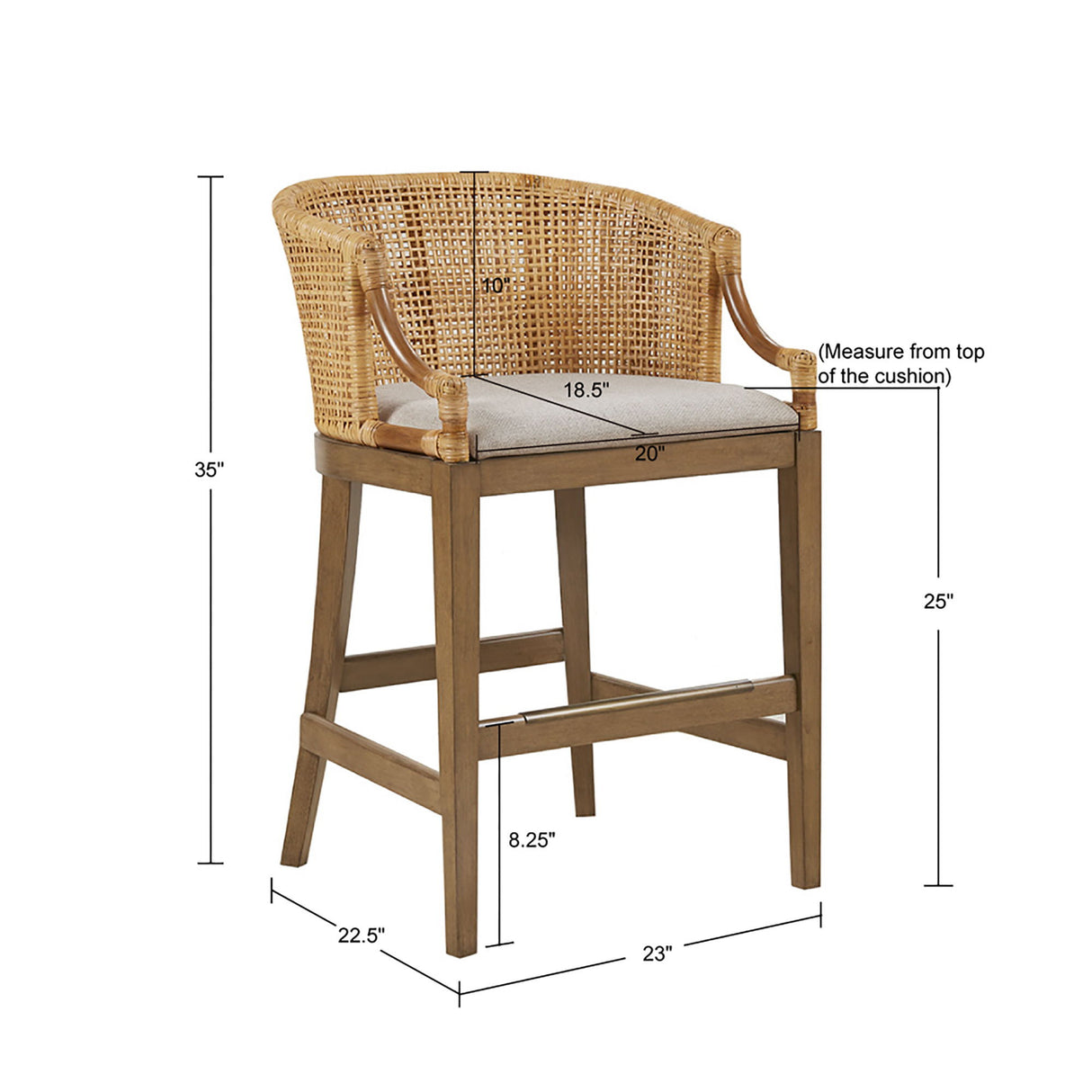 Casual Handcrafted Rattan Counter Stool