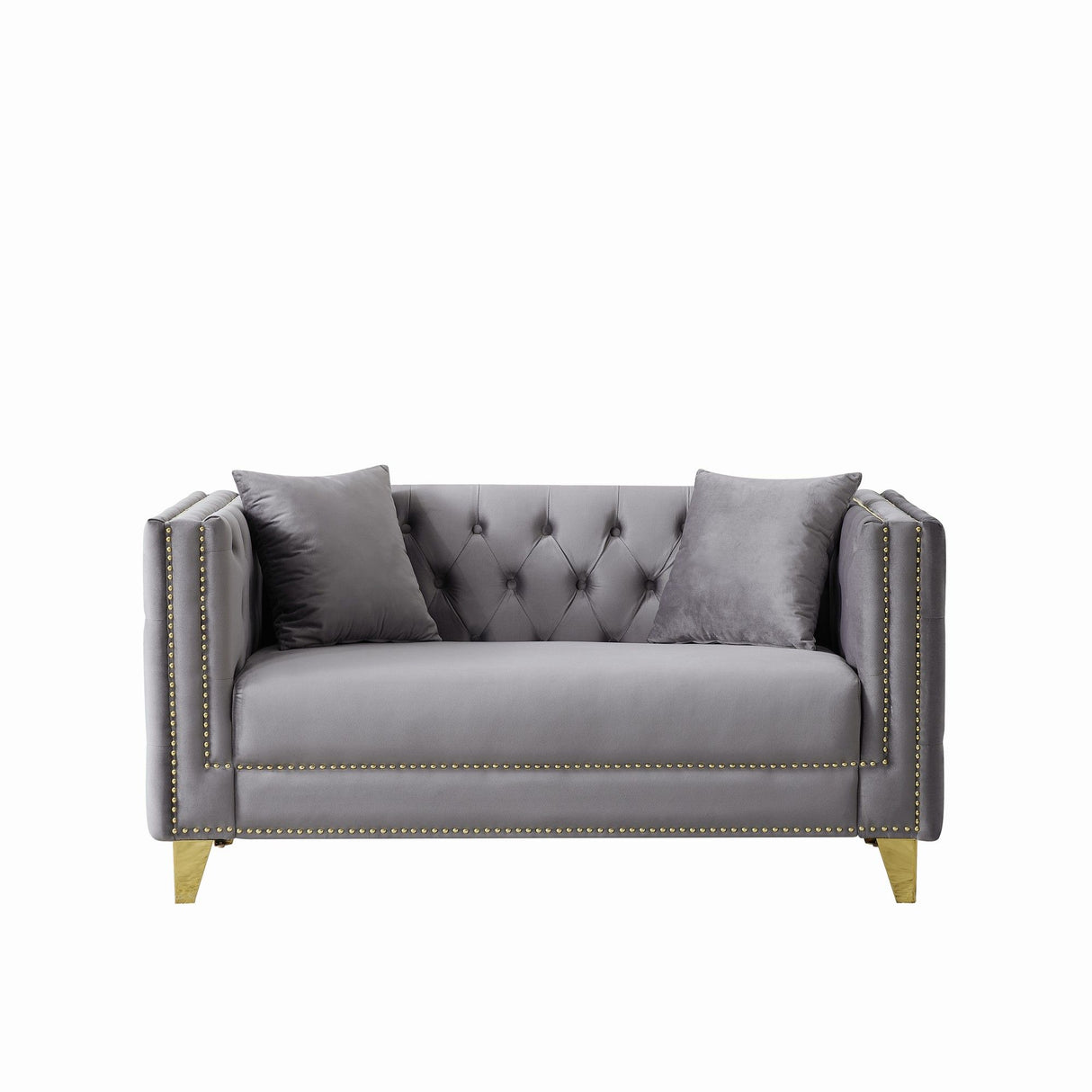 2 Seater Deep Seat Sofa With Button Nailhead, Square Arm