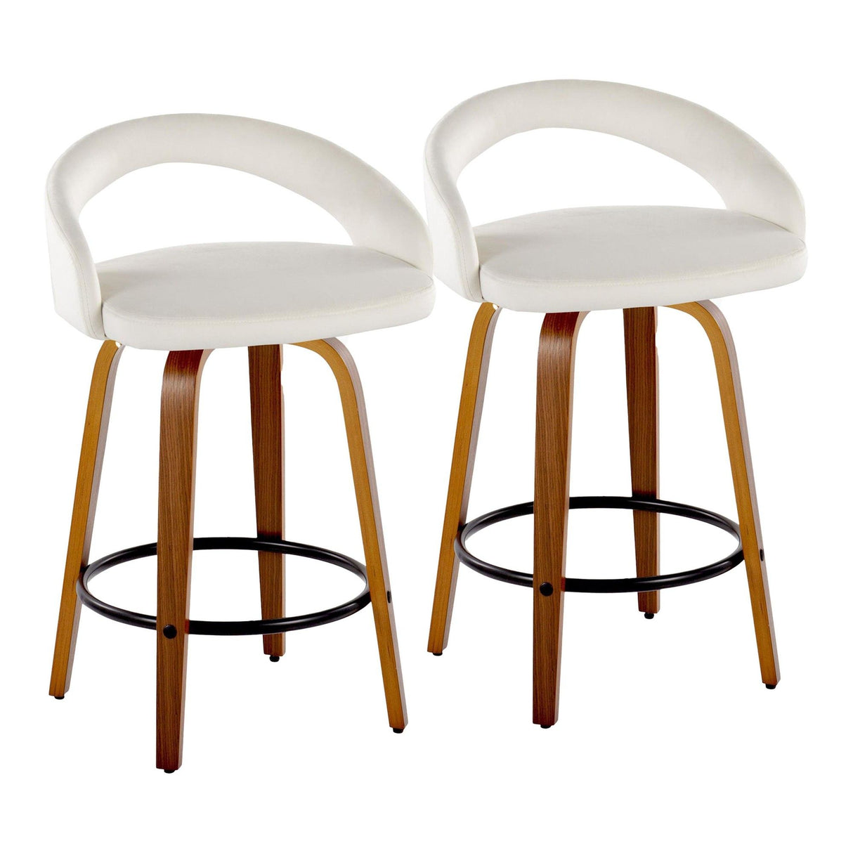 Grotto - 32.5" Upholstered Fixed-Height Counter Stool (Set of 2) - Walnut Wood Base