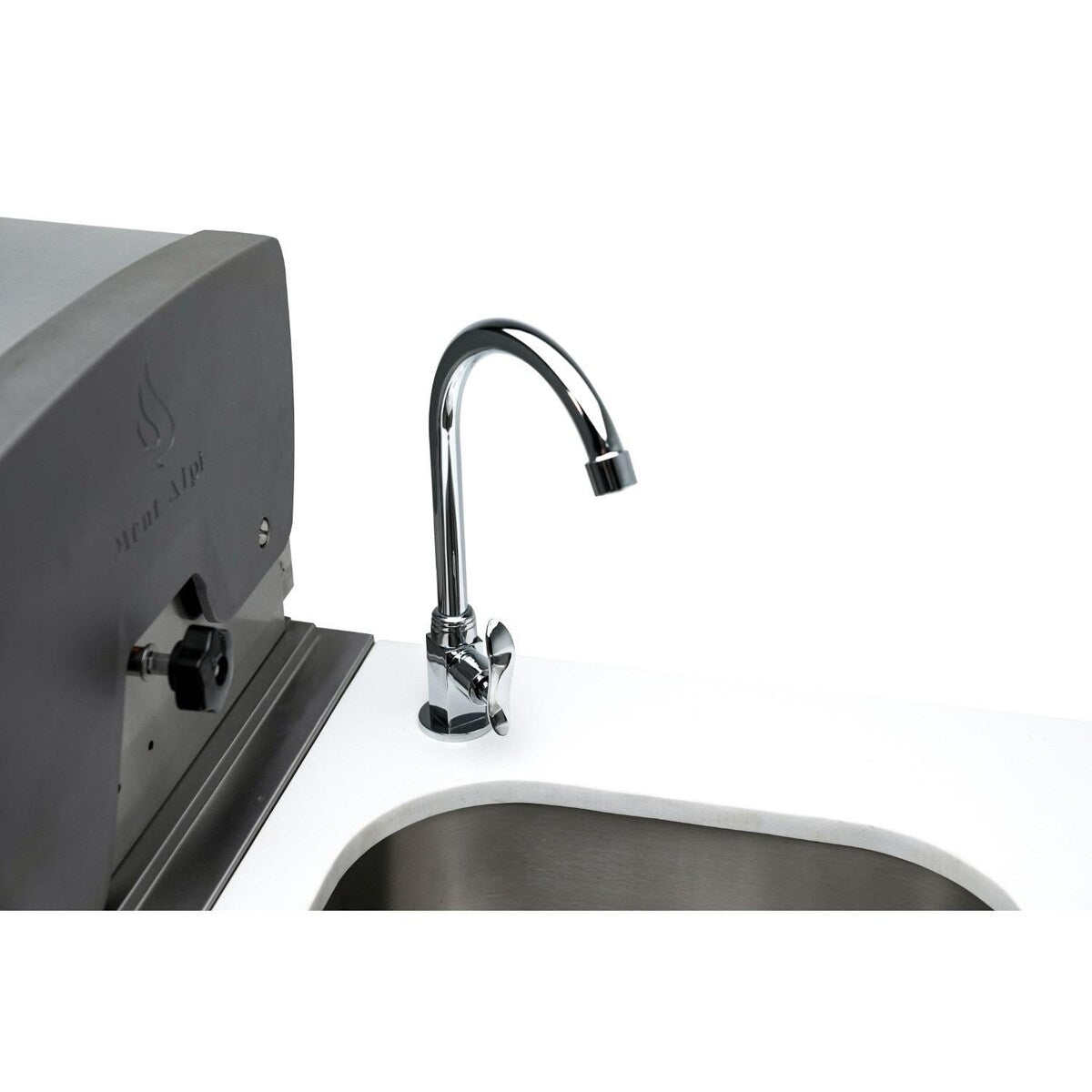 Mont Alpi Deluxe Series 11 Ft Natural Gas Outdoor Kitchen Island w/ Side Burner, Beverage Center & Fridge - MAi805-DBEVFC