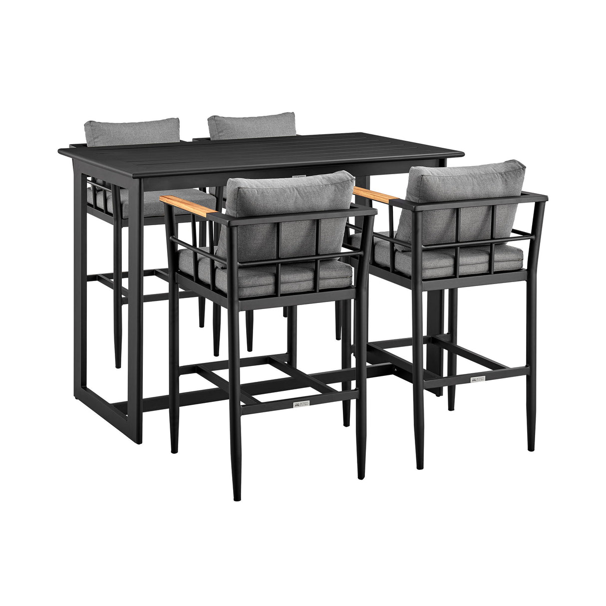 Orlando - 5 Piece Bar Outdoor Patio Table Set With Cushions - Gray