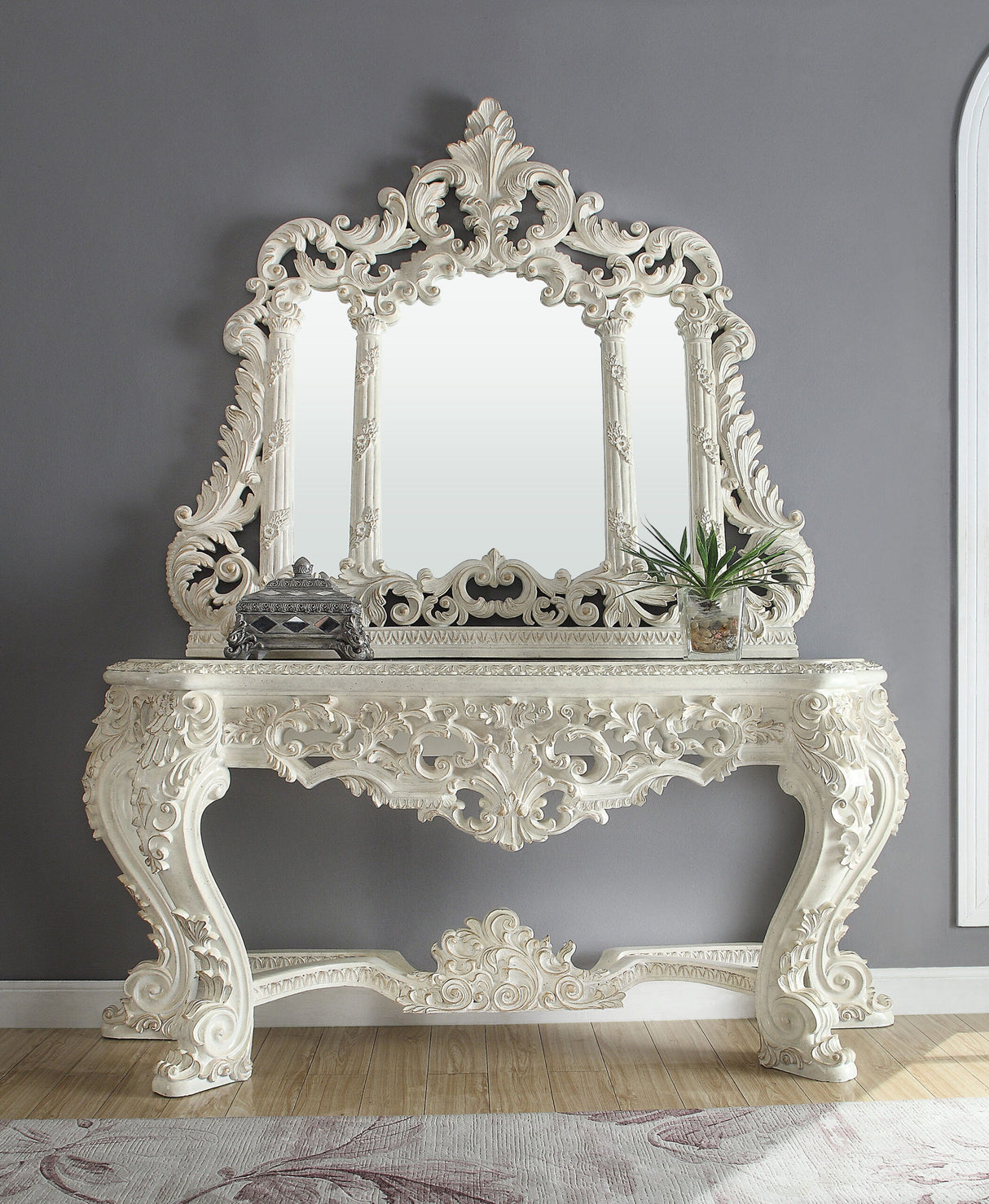 HD-8030 - Console Table - Ivory With Gold Highlights