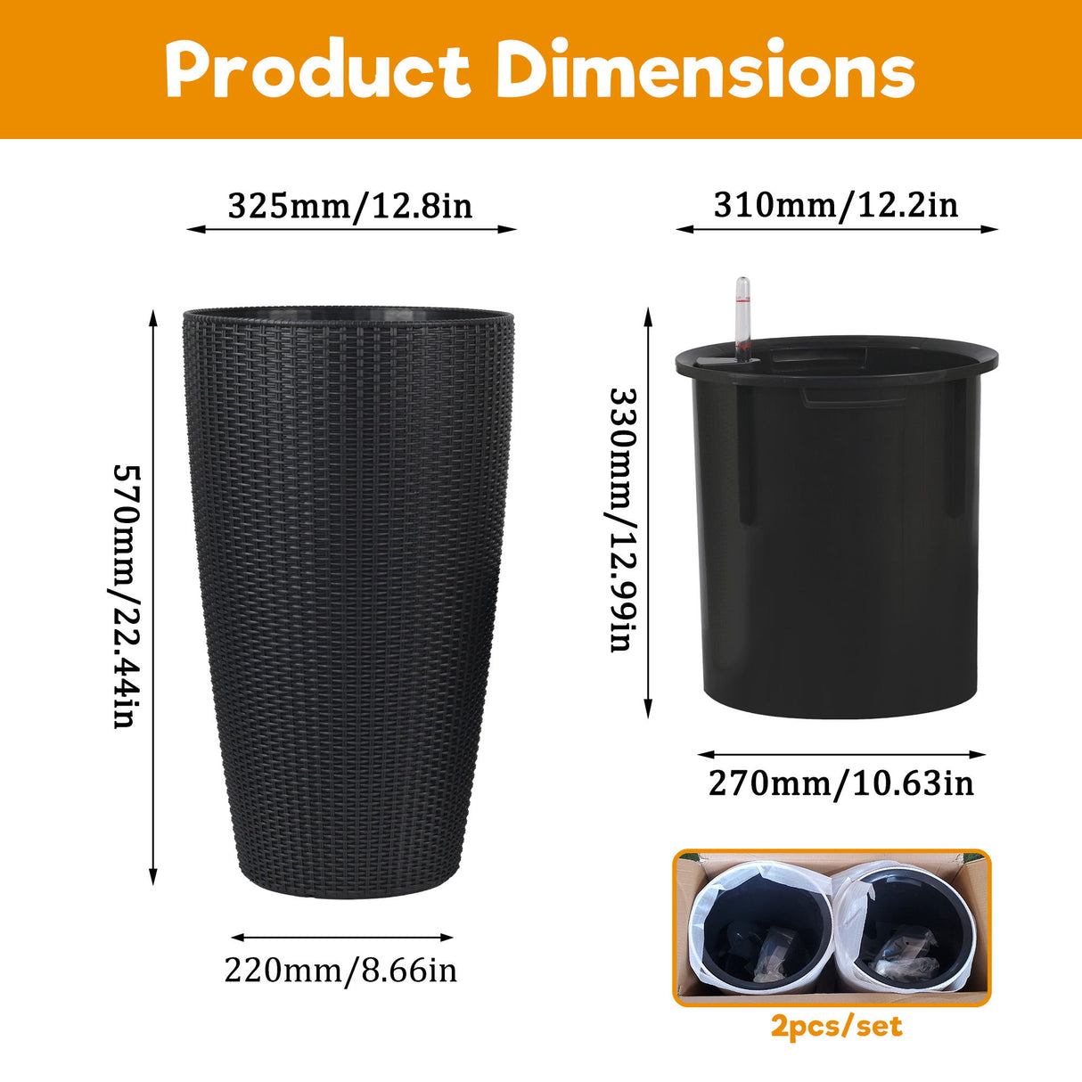Tall Planters Set With Water Level Monitor And Auto Watering