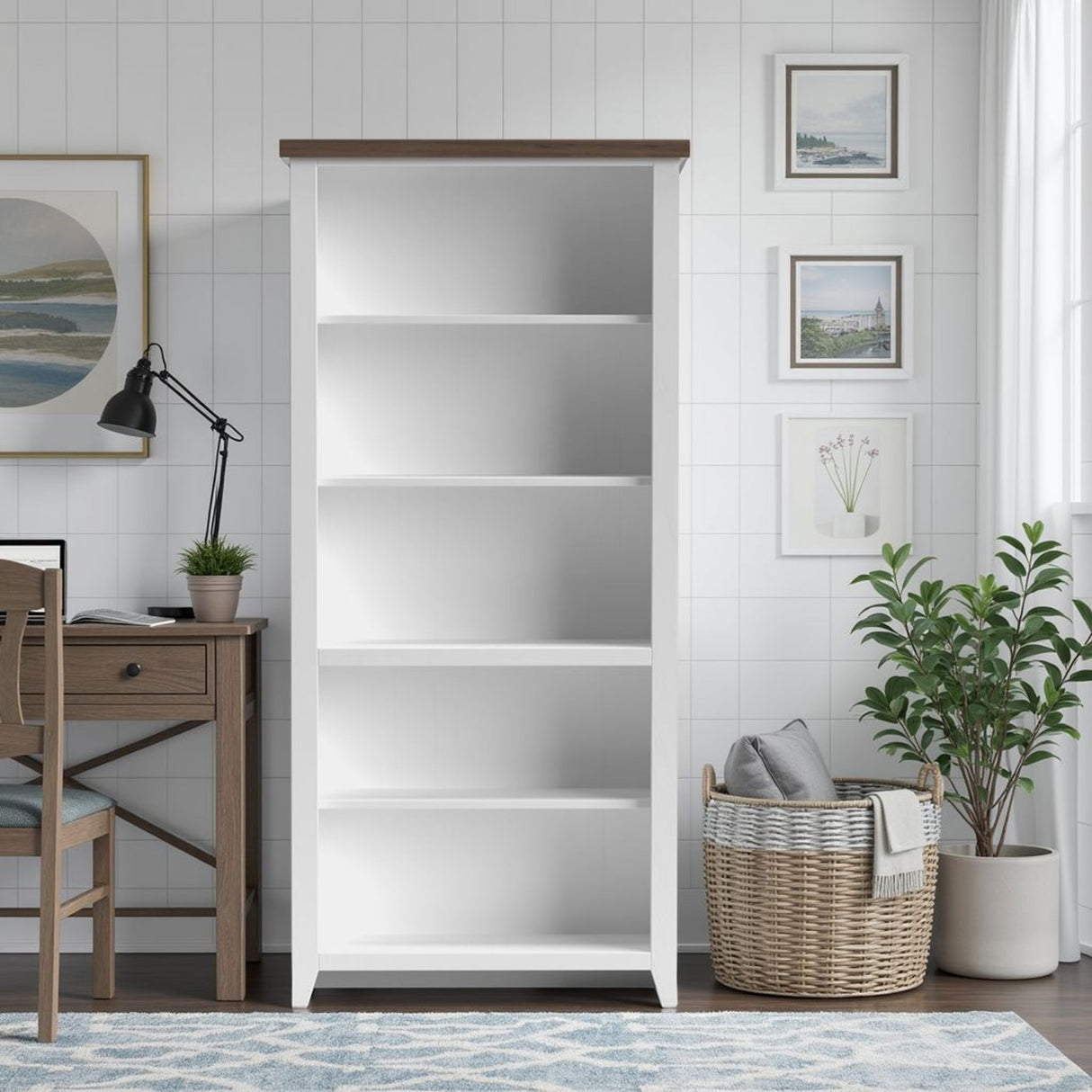 Hampton - High 5 Shelf Bookcase - Jasmine Whitewash / Barnwood