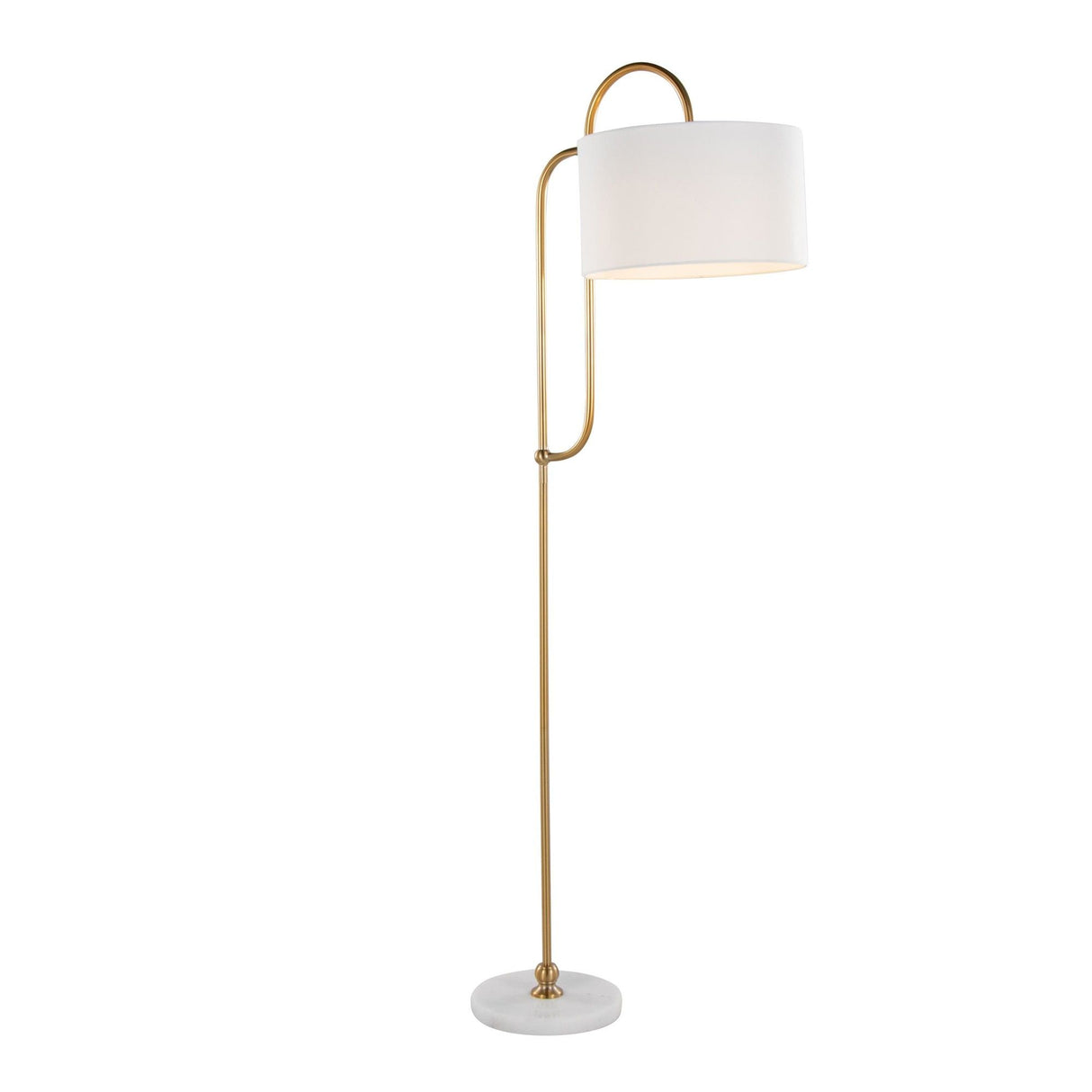 Leslie - 63" Art Deco Metal Floor Lamp - White Marble And Gold Metal With White Linen Shade