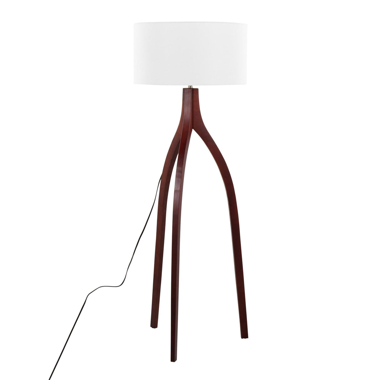 Wishbone - Contemporary Floor Lamp - Walnut Wood With A White Fabric Shade