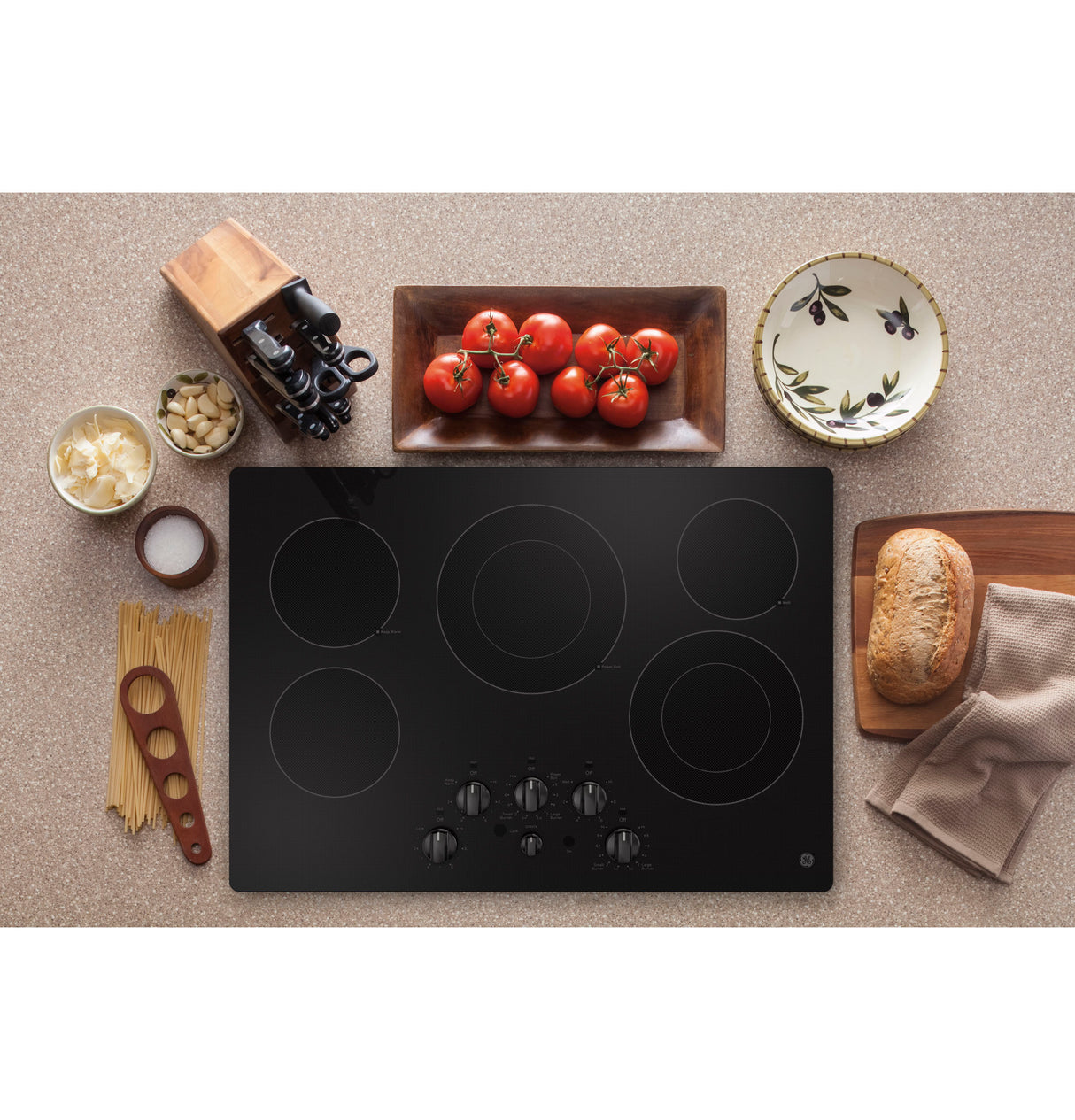 GE JEP5030DTBB - 30 in. 5-Burner Electric Cooktop with Simmer Burner & Power Burner - Black