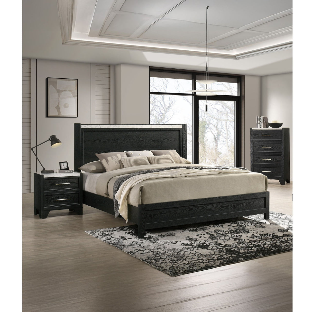 1 Piece 4 Drawers Tall Chest Bedroom Furniture - Black / White