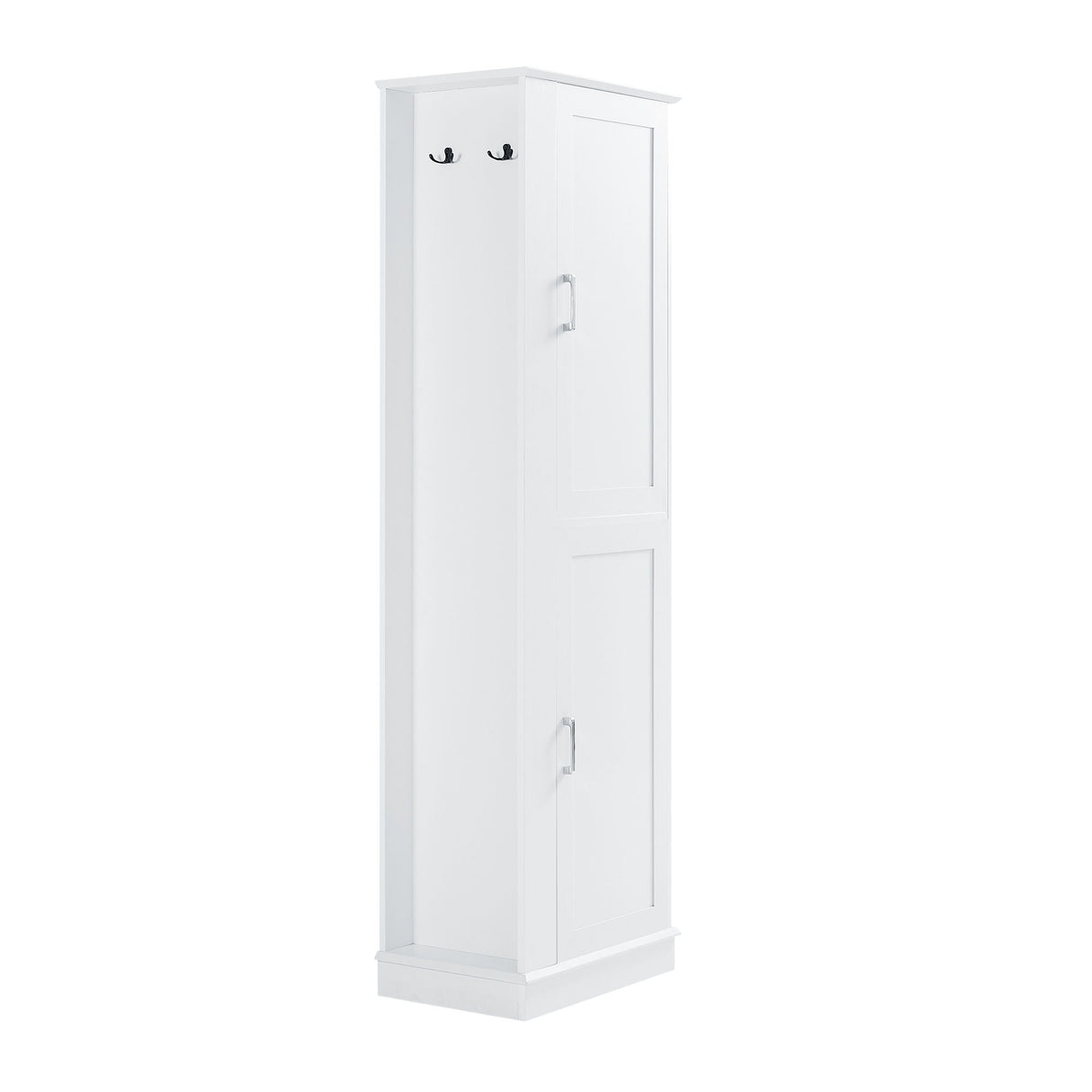 Tall Freestanding Bathroom Storage Cabinet With Adjustable Shelves And Side Hooks