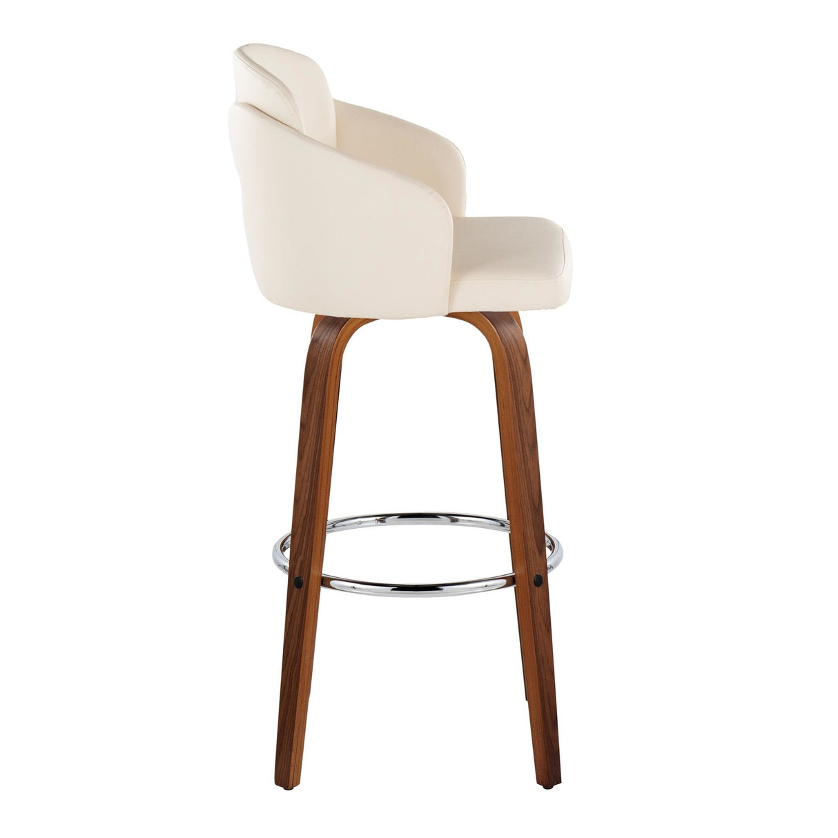 Dahlia - Contemporary Fixed-Height Barstool (Set of 2) - Walnut Wood, Chrome Footrest